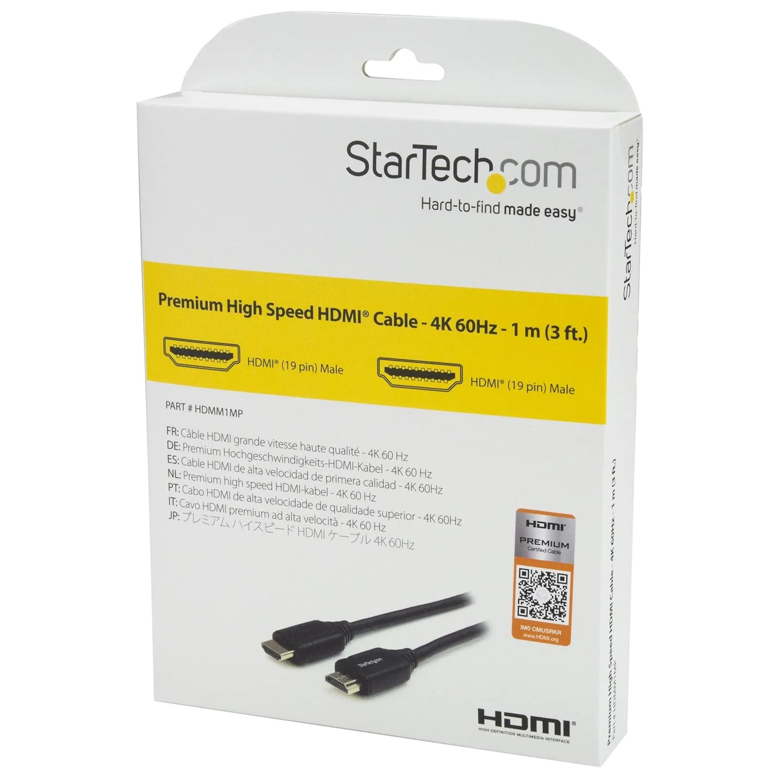 StarTech.com 3ft (1m) Premium Certified HDMI 2.0 Cable with Ethernet - High Speed Ultra HD 4K 60Hz HDMI Cable HDR10