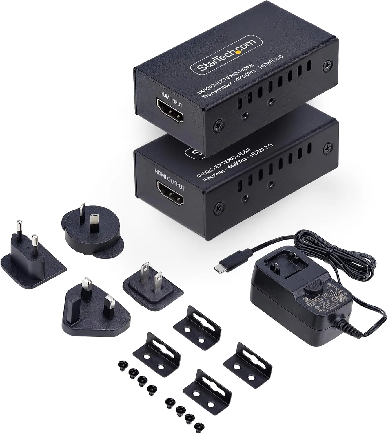 StarTech.com HDMI Extender Over CAT5e/CAT6, 4K 60Hz, Up to 200ft (60m), Transmitter and Receiver Kit, Power Over Cable