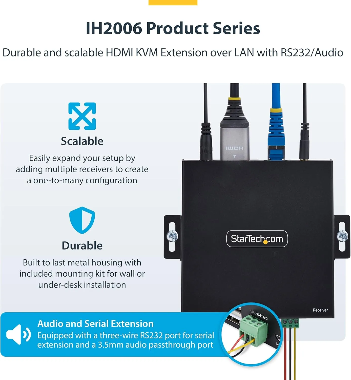StarTech.com HDMI KVM Extender Over IP Network, 4K 60Hz, Driverless, HDMI and USB Over Ethernet/CAT6 (up to 330ft/100m), AVoIP, Tx/Rx Kit
