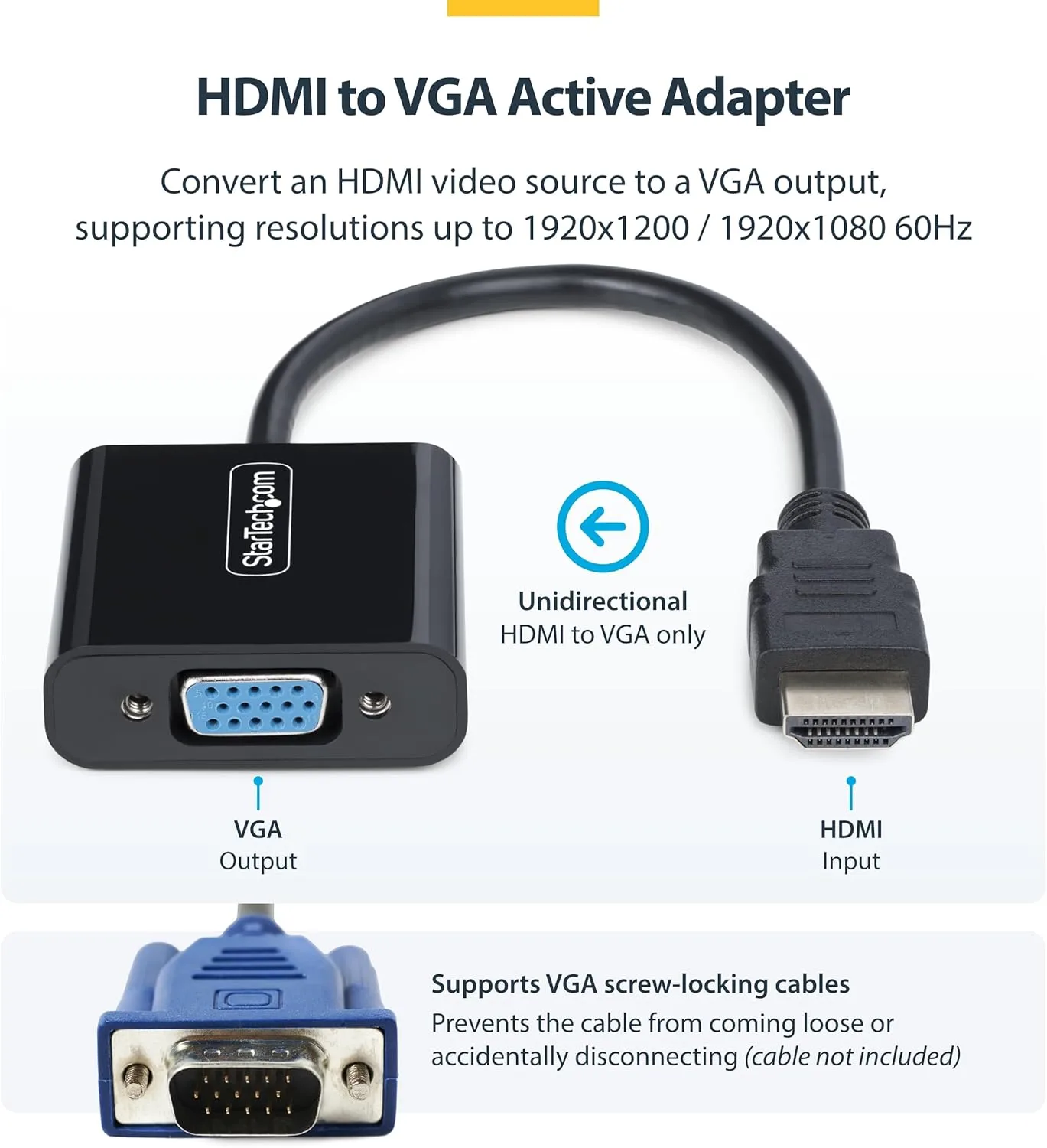 StarTech.com HDMI to VGA Adapter, Active Video Converter for Laptop/Desktop, 1920x1080 (1080p), HDMI Source to VGA Monitor