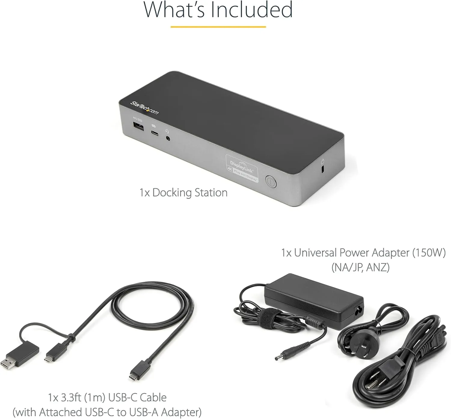 StarTech.com Universal Laptop Docking Station, Hybrid USB-C/USB-A Dock, Dual 4K DP/HDMI, 100W PD, Mac/Windows/Chrome OS, NIC