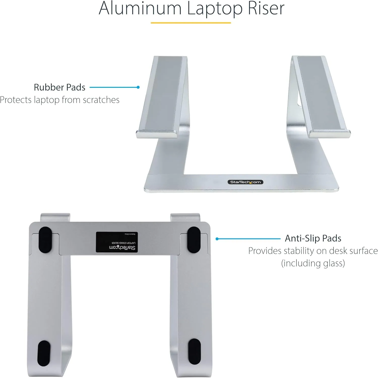 StarTech.com Laptop Stand for Desk, Supports 5kg/11lb, Aluminum, Silver, Ergonomic Laptop Riser, Portable Laptop Holder
