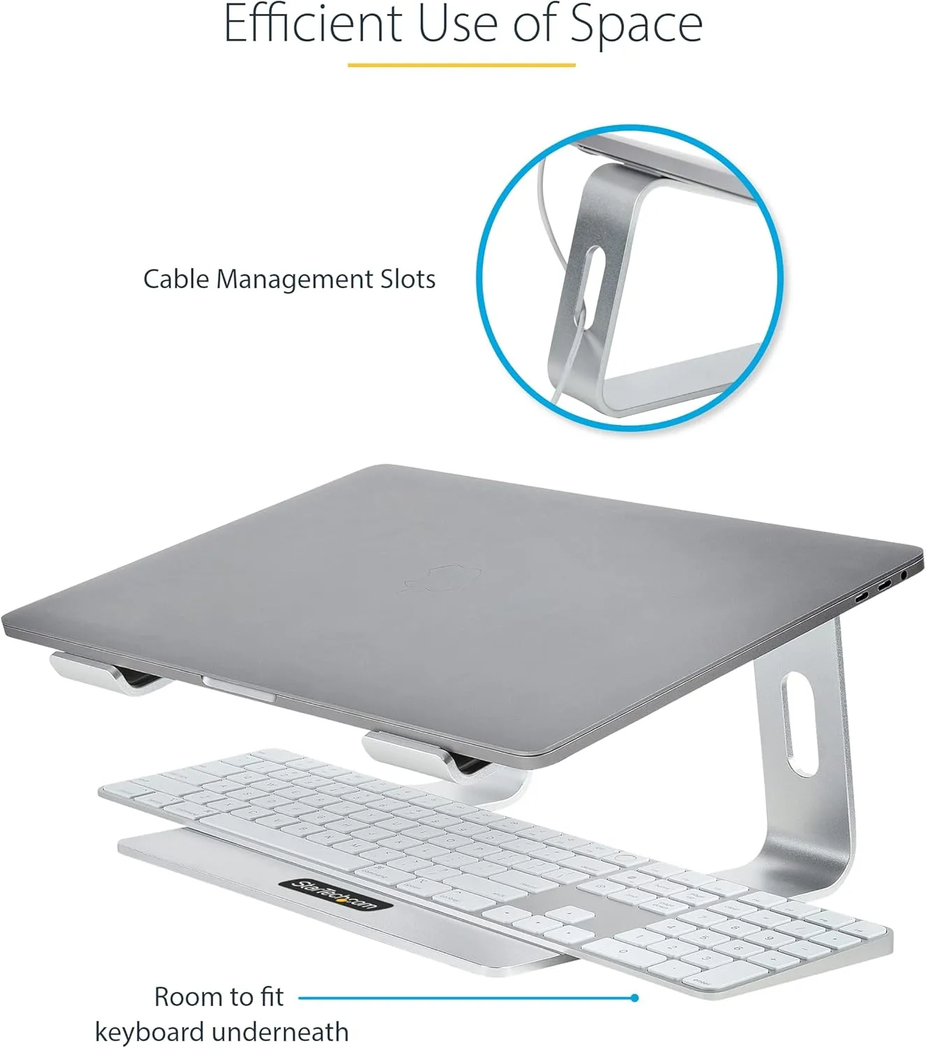 StarTech.com Laptop Stand for Desk, Supports 5kg/11lb, Aluminum, Silver, Ergonomic Laptop Riser, Portable Laptop Holder