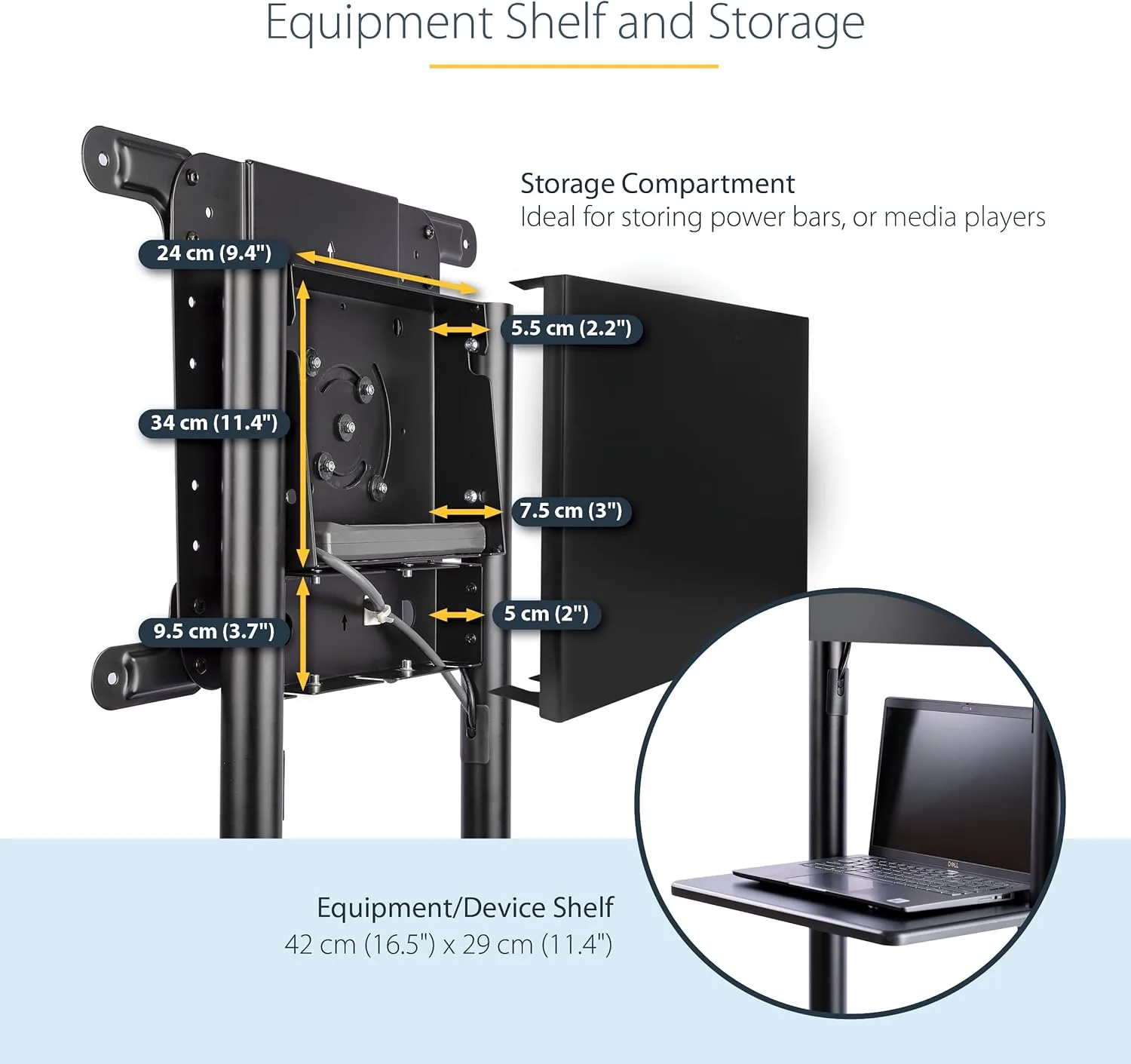 StarTech.com Mobile TV Cart - Portable Rolling TV Stand for 37-70" VESA Display (154lb/70kg)