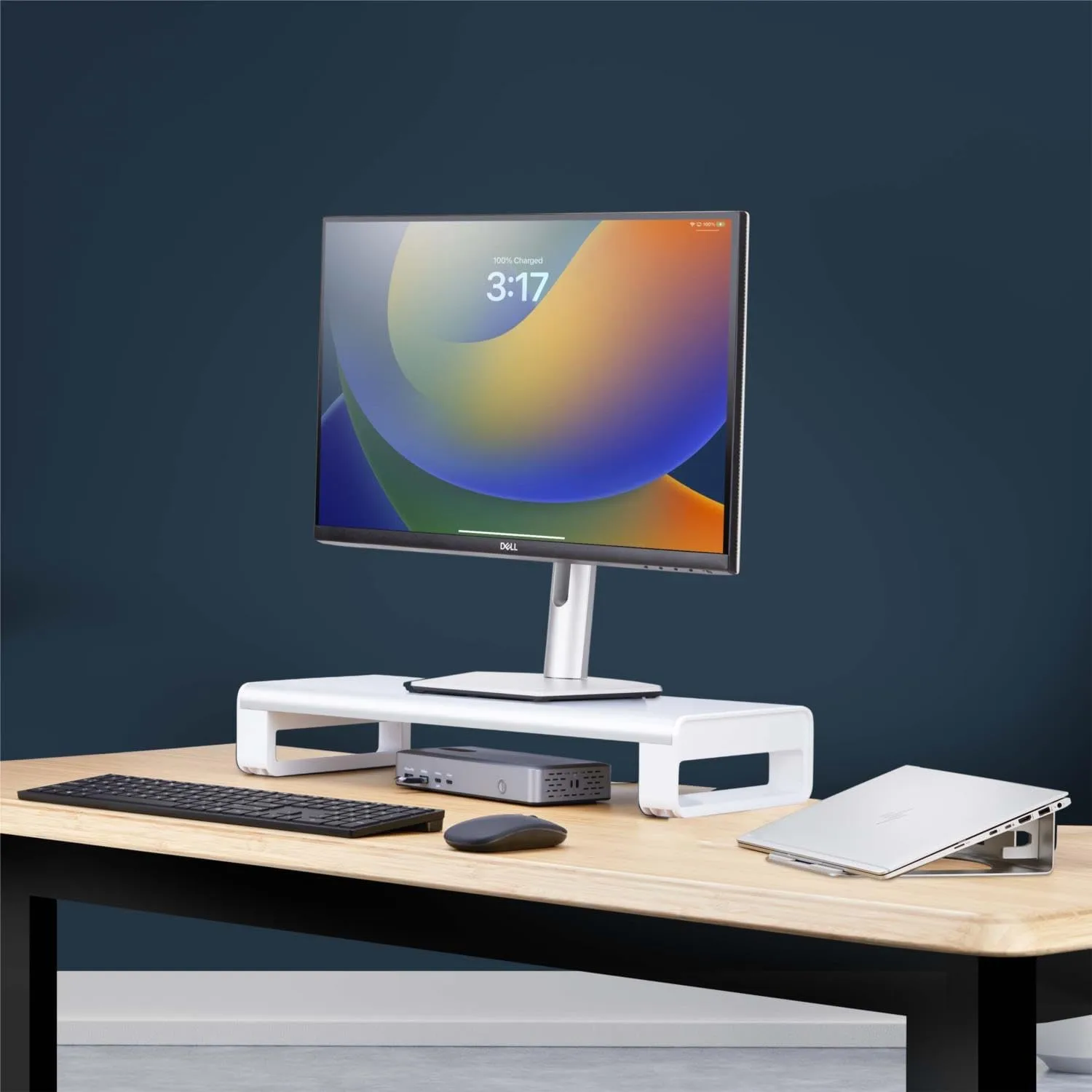 StarTech.com Ergonomic Monitor Riser Stand, Up to 33lb/15kg, Fixed height 3.5in/9cm, Desktop Computer Monitor/Laptop Riser