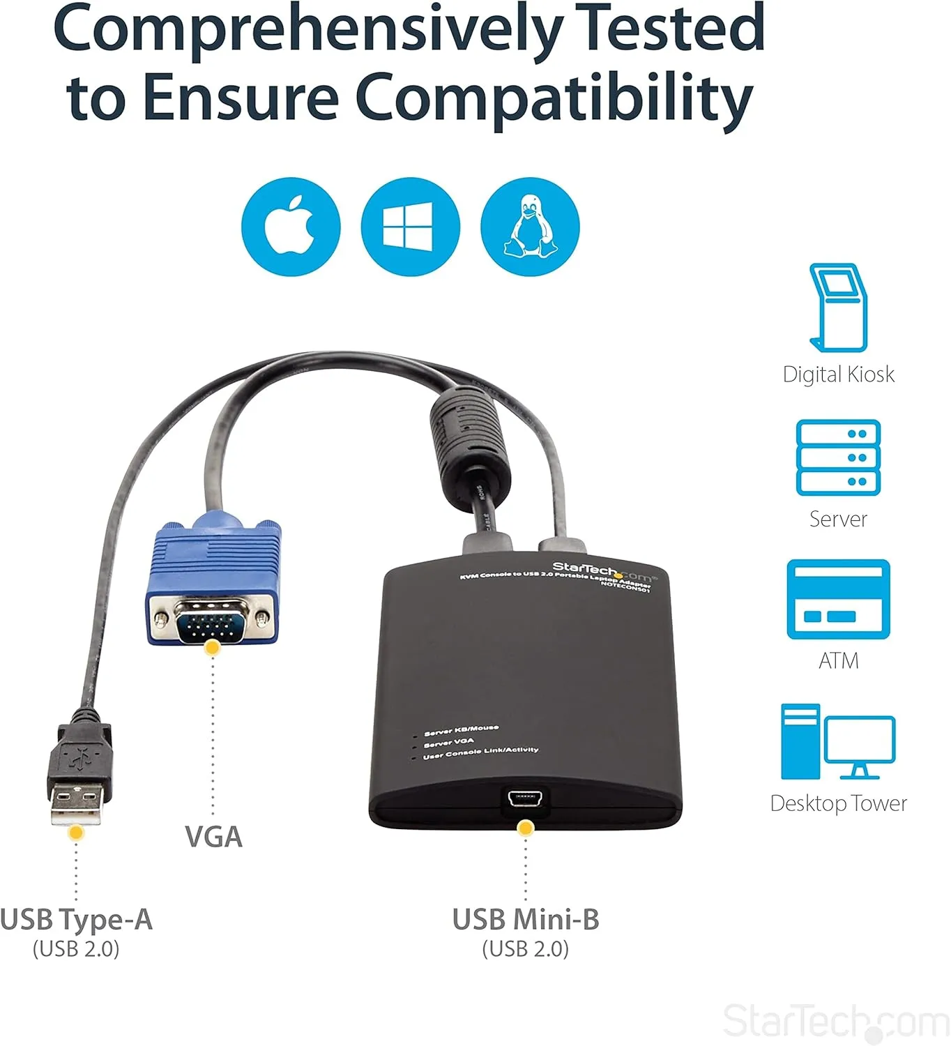 StarTech.com Crash Cart Adapter – Portable Laptop USB 2.0 to KVM Console (NOTECONS01)