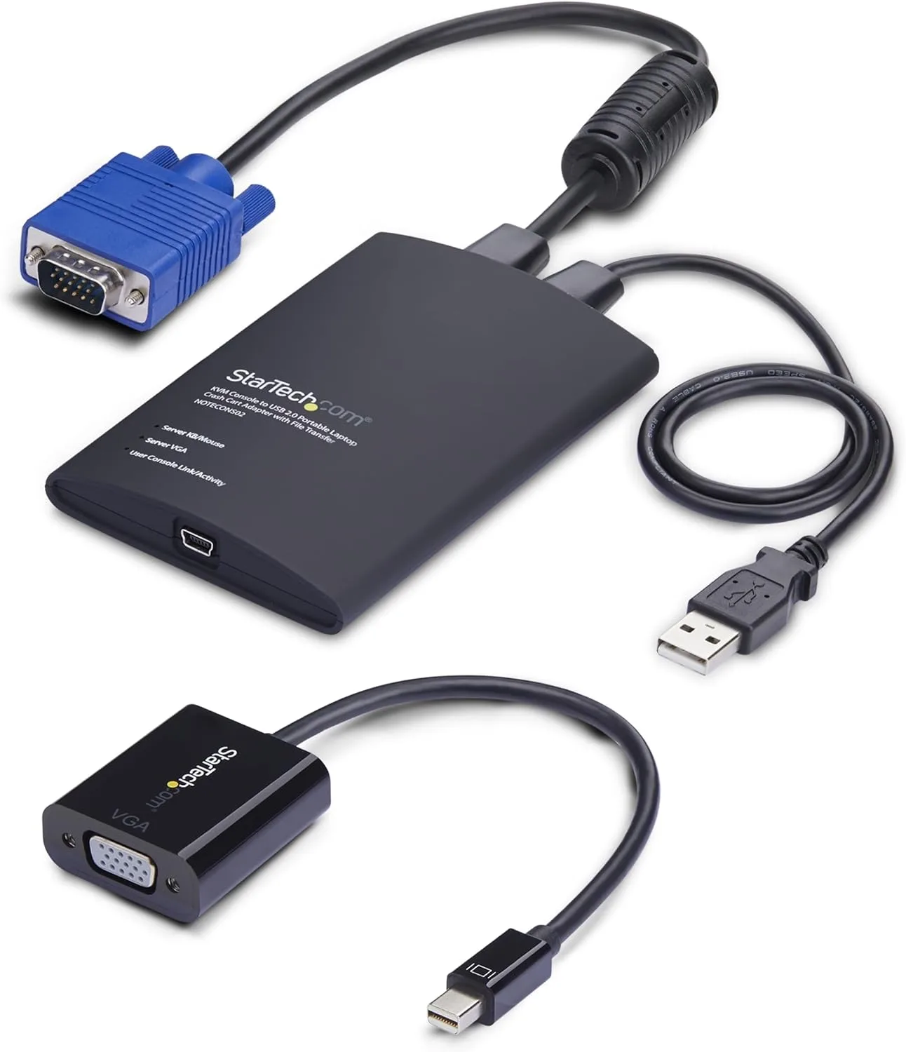 StarTech.com Portable Laptop Crash Cart Adapter, USB/VGA/Mini DisplayPort KVM Console, File Transfer/Video Capture, TAA (NOTECONS02-VGA-MDP)