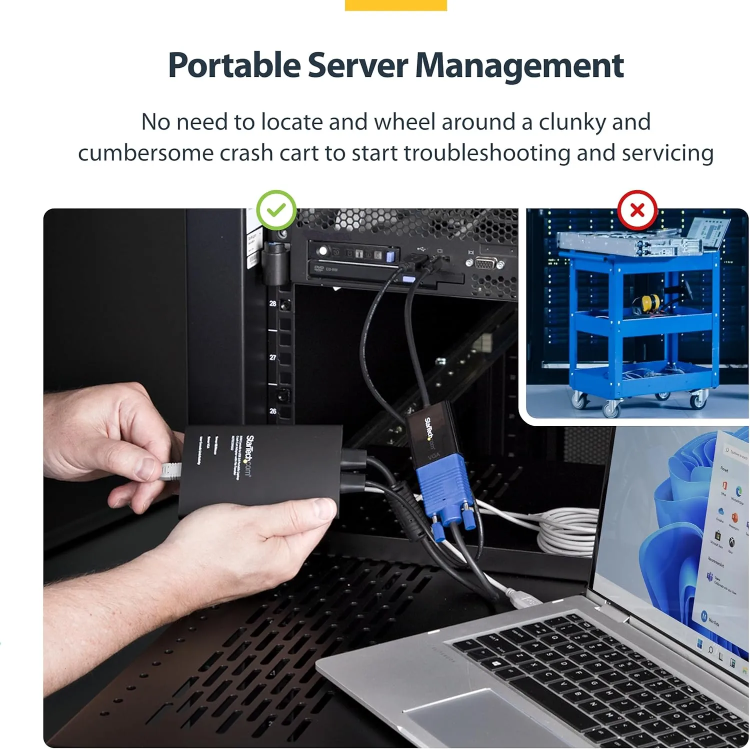 StarTech.com Portable Laptop Crash Cart Adapter, USB/VGA/Mini DisplayPort KVM Console, File Transfer/Video Capture, TAA (NOTECONS02-VGA-MDP)