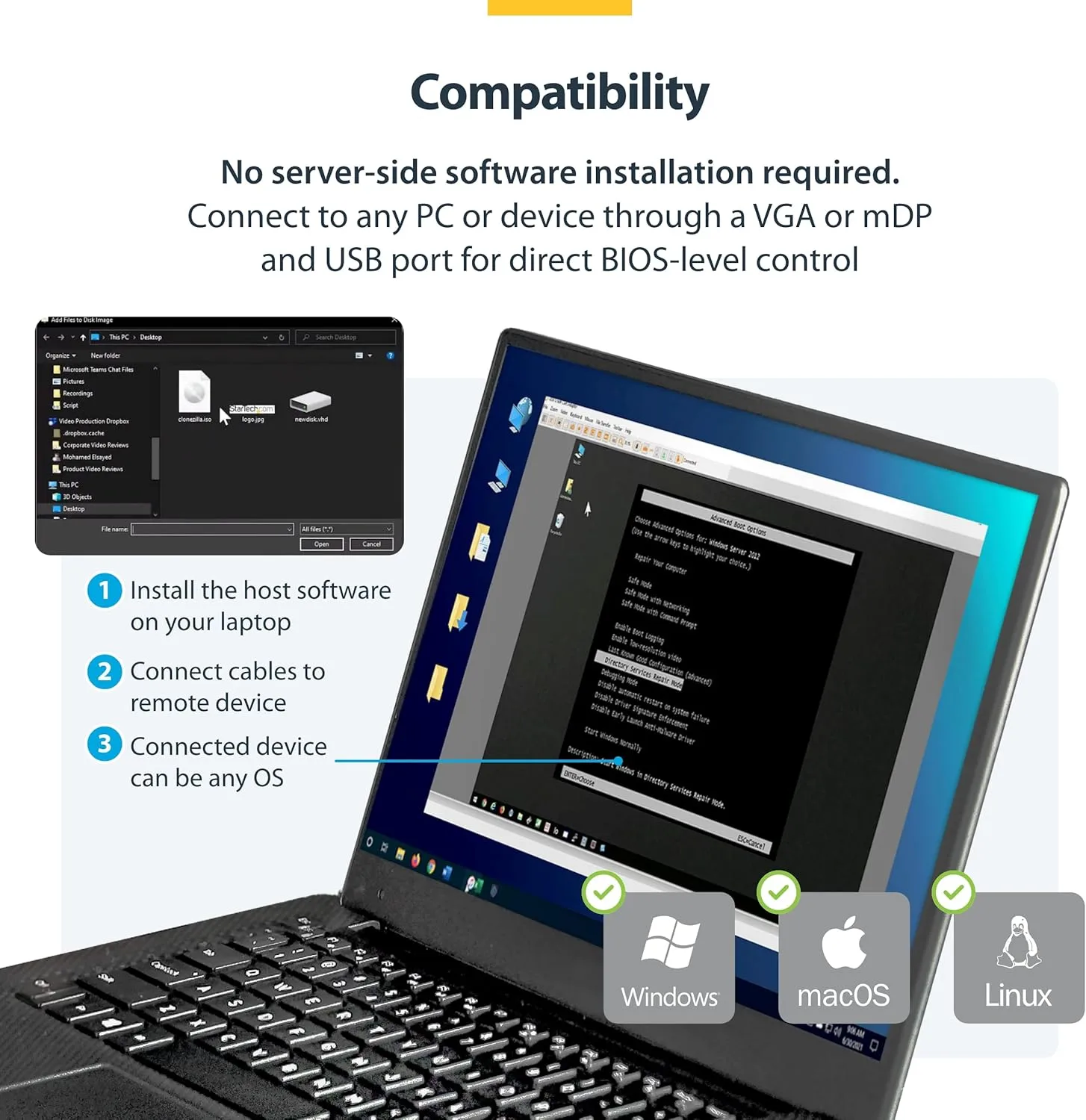 StarTech.com Portable Laptop Crash Cart Adapter, USB/VGA/Mini DisplayPort KVM Console, File Transfer/Video Capture, TAA (NOTECONS02-VGA-MDP)