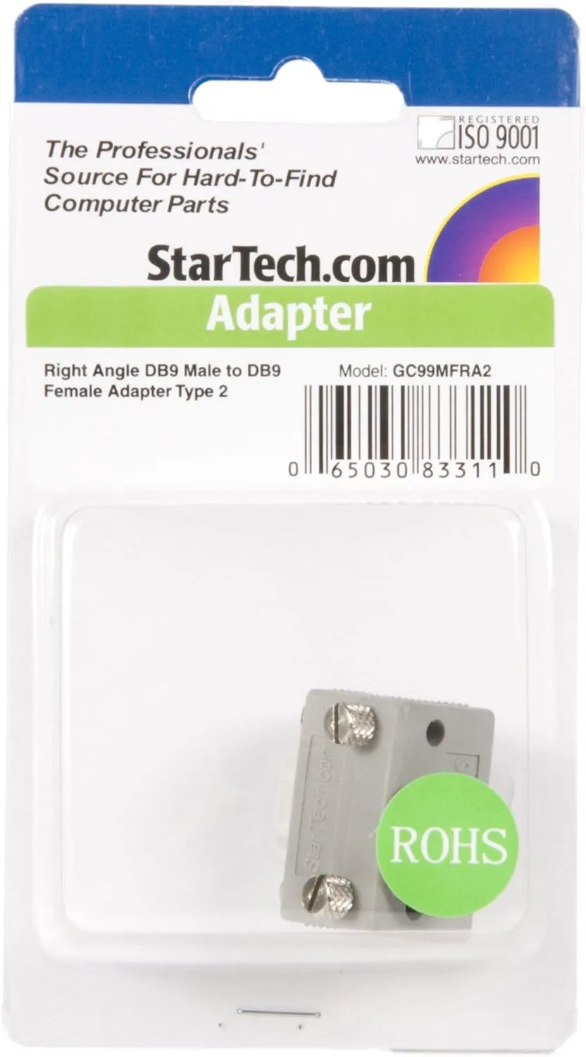 StarTech.com Right Angle DB9 to DB9 Serial Cable Adapter Type 2 - M/F (GC99MFRA2),Gray (Pack of 2) 1 Count (Pack of 2)