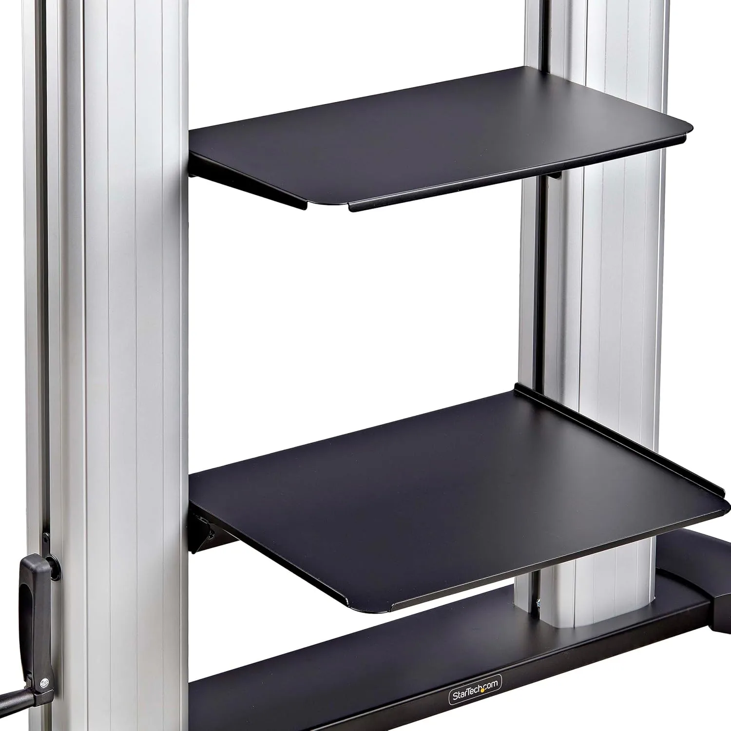 StarTech.com Rolling TV Cart/Stand On Wheels, Up to 100-inch/220lb Flat Screens, Hand Crank Height Adjustable Mobile Trolley