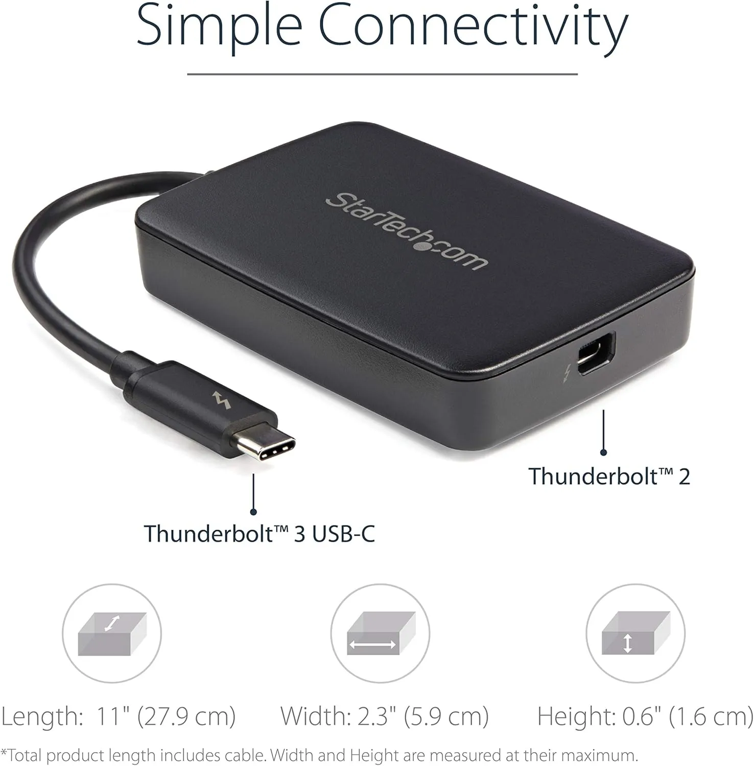 StarTech.com Thunderbolt 3 to Thunderbolt 2 Adapter (Non-Reversible) - TB3 Laptop to TB2 (20Gbps) or TB1 (10Gbps) Devices