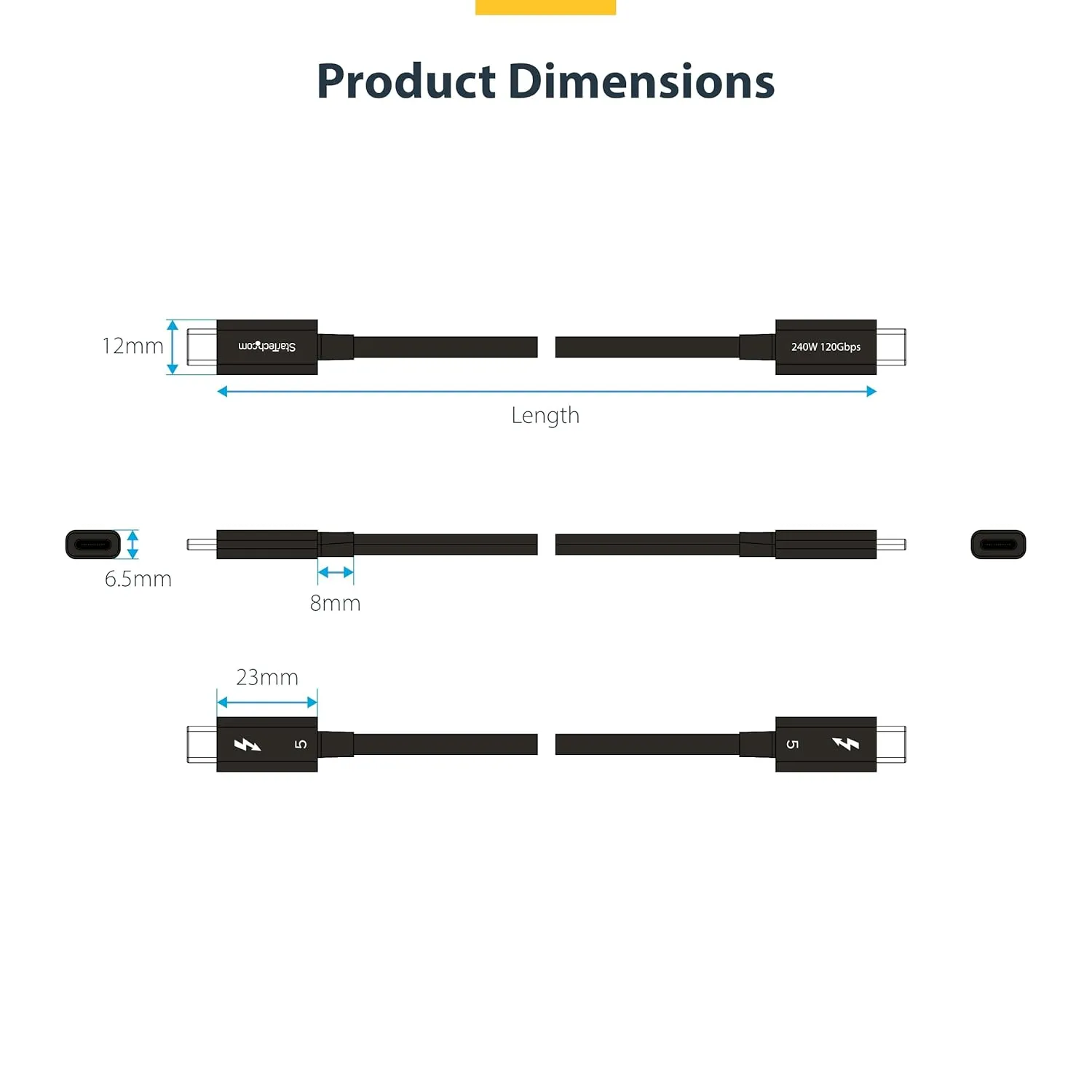 StarTech.com 3ft (1m) Thunderbolt 5 Cable, 80Gbps/120Gbps, 240W PD, 8K 60Hz, Thunderbolt Certified, TB5/TB4/USB4/USB-C