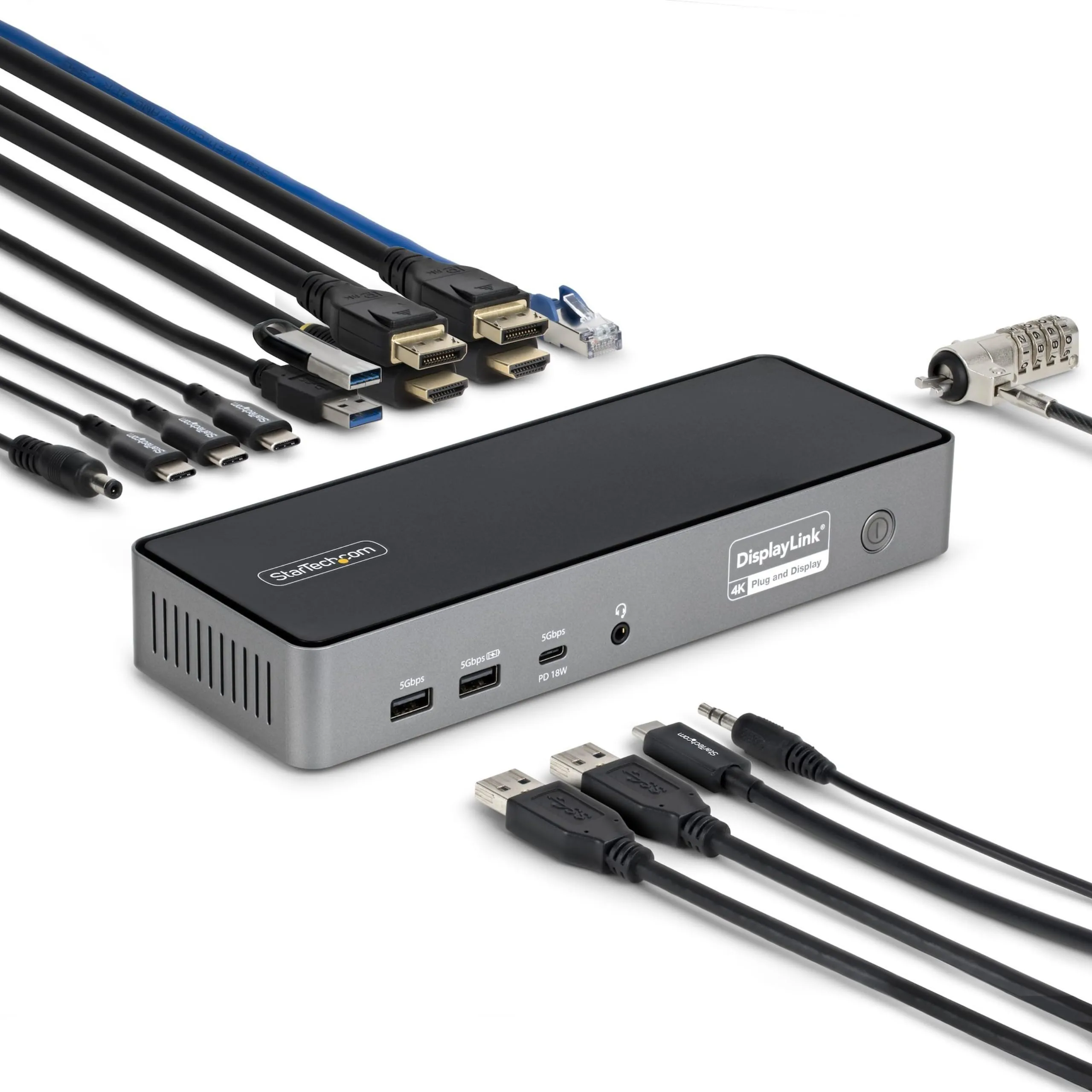 StarTech.com Triple Monitor USB-C Docking Station, 4K 60Hz DisplayLink Dock for MacBook M1 M2 M3 M4 & Windows, 2.5GbE