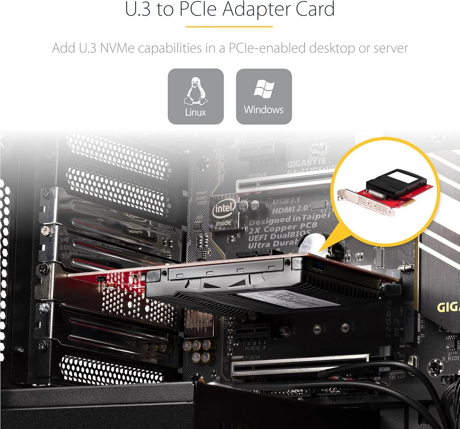 StarTech.com U.3 to PCIe Adapter Card - PCIe 4.0 x4 Adapter for 2.5" U.3 NVMe SSDs - SFF-TA-1001 PCI Express Add-in Card