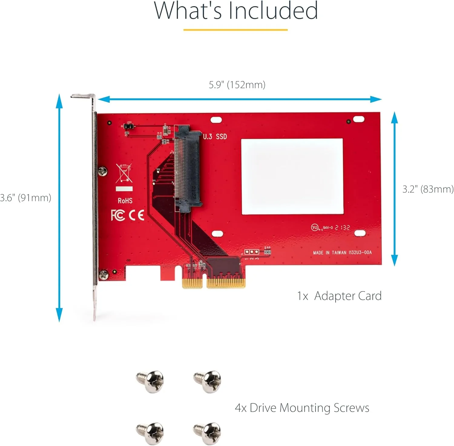StarTech.com U.3 to PCIe Adapter Card - PCIe 4.0 x4 Adapter for 2.5" U.3 NVMe SSDs - SFF-TA-1001 PCI Express Add-in Card