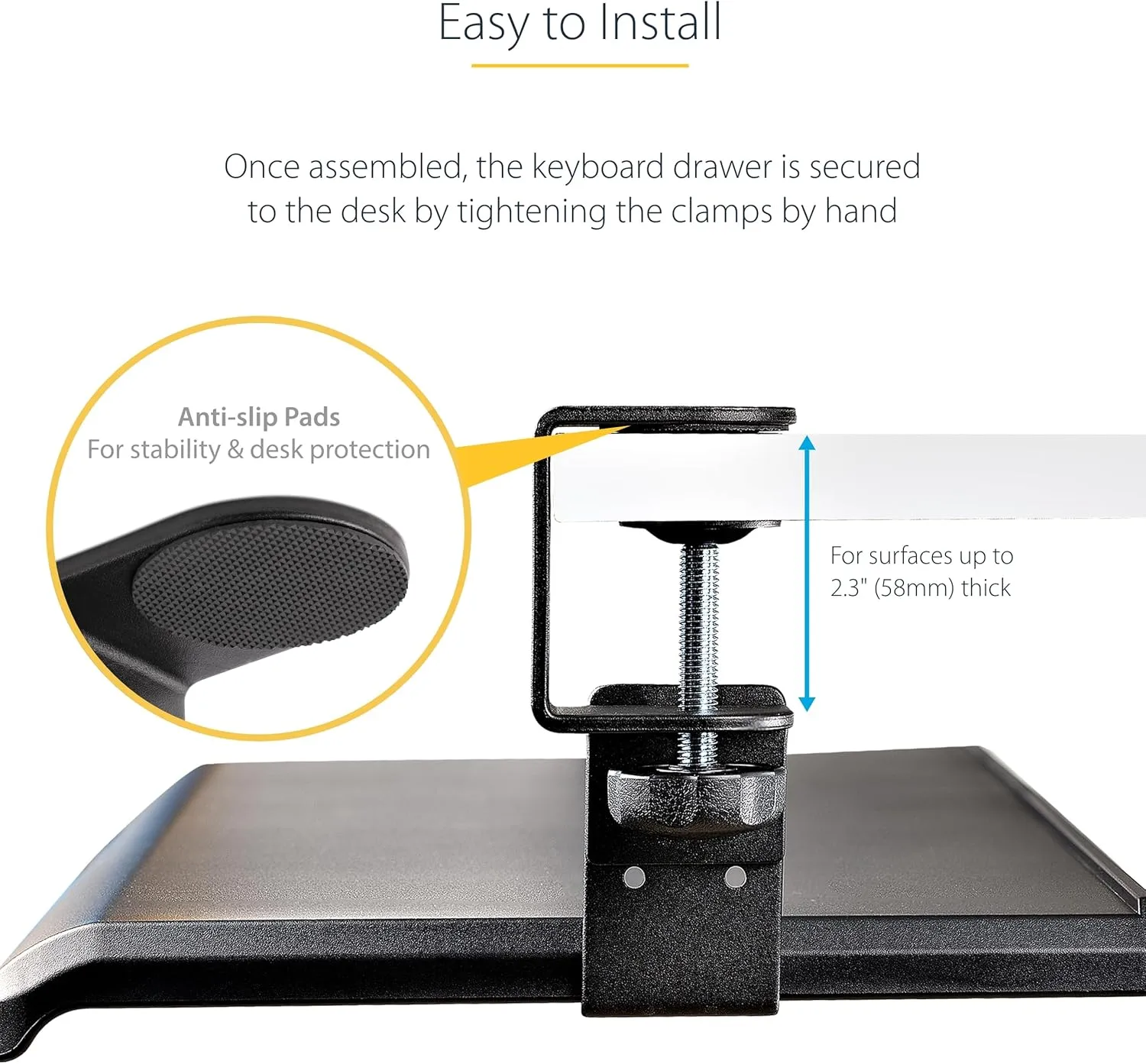 StarTech.com Under-Desk Keyboard Tray, Clamp-on Ergonomic Keyboard Holder, Up to 12kg (26.5lb)