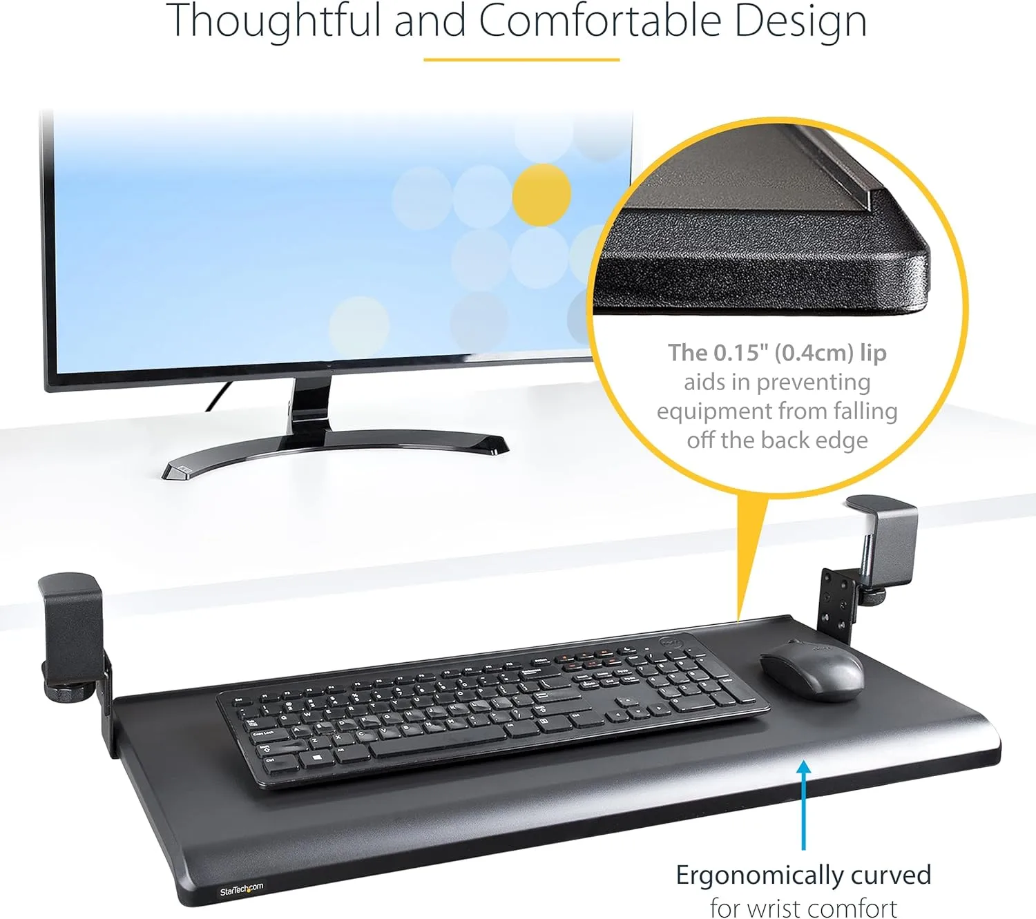 StarTech.com Under-Desk Keyboard Tray, Clamp-on Ergonomic Keyboard Holder, Up to 12kg (26.5lb)