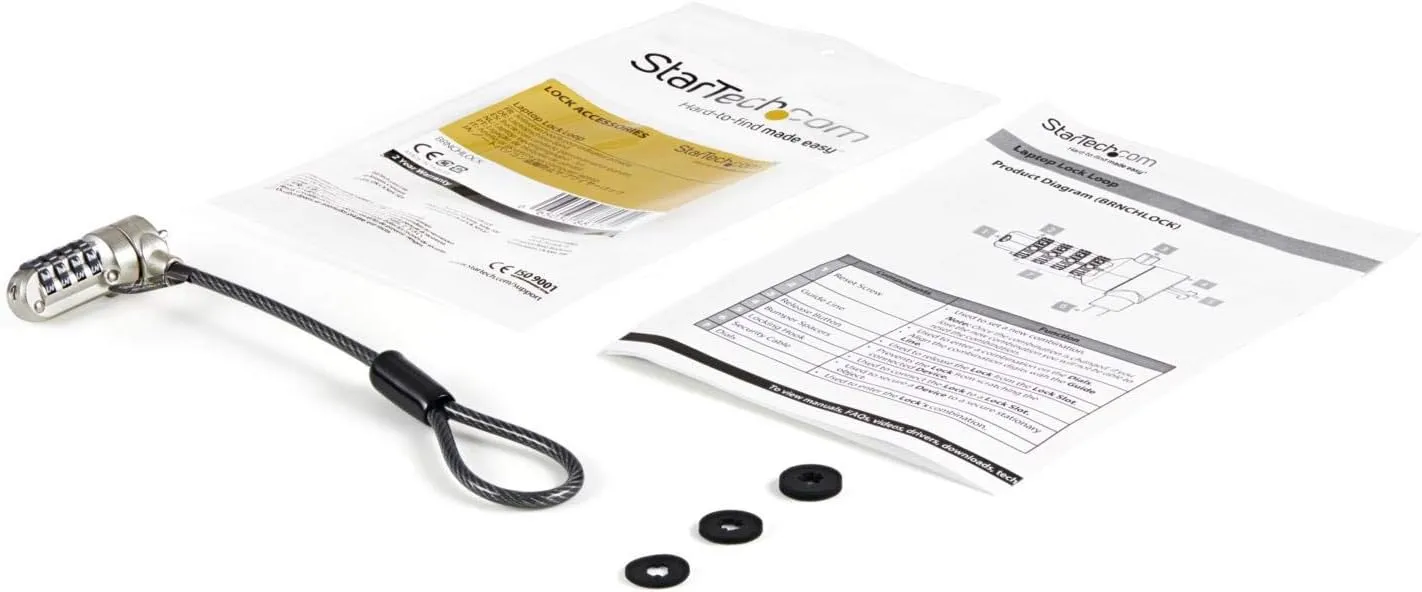 StarTech.com Universal Laptop Cable Lock Expansion Loop - 6” (15cm) Anti Theft 4-Digit Combination K-Slot Lock