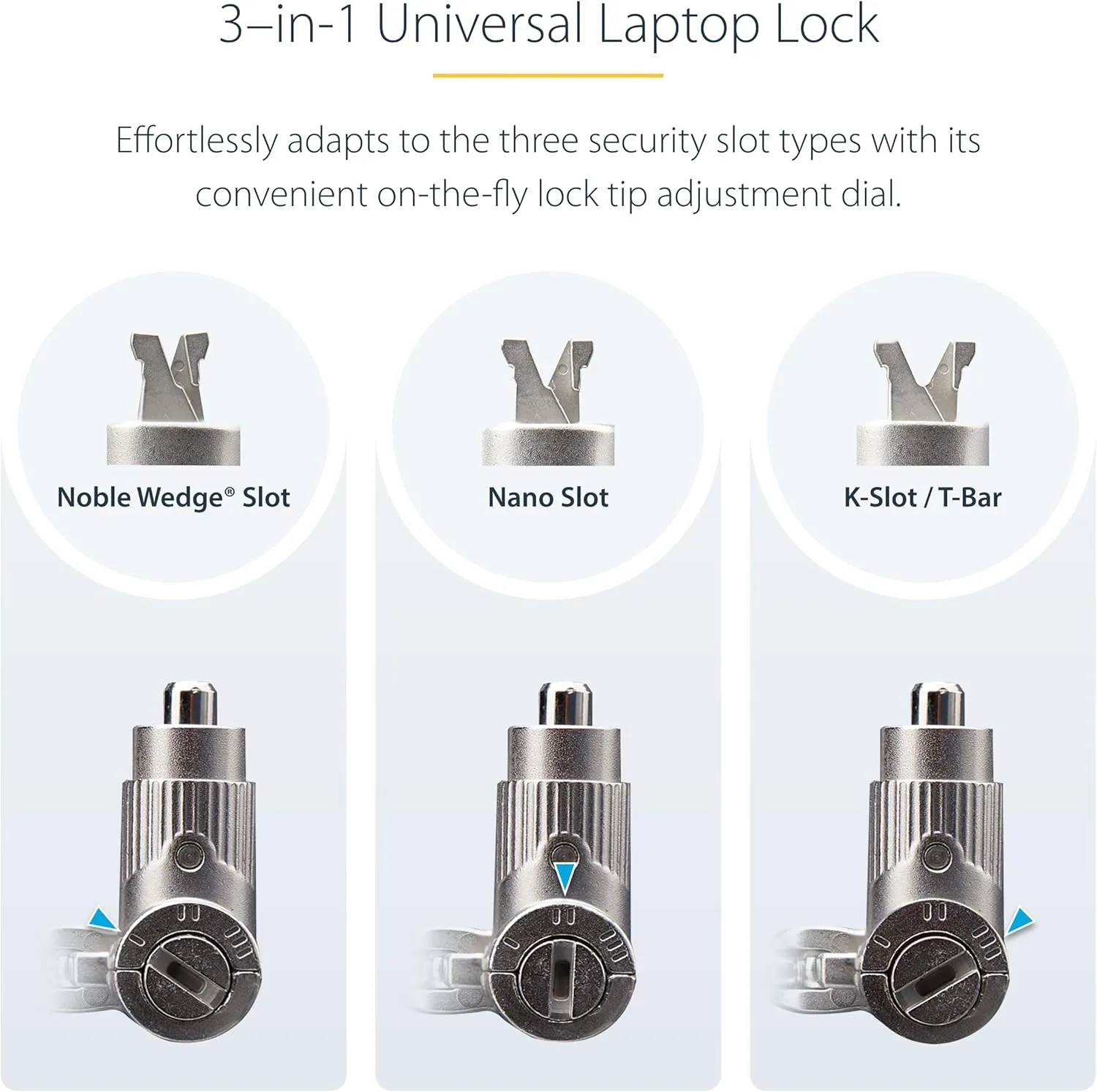 StarTech.com Universal 3-in-1 Laptop Lock 6.6ft (2m) Security Cable