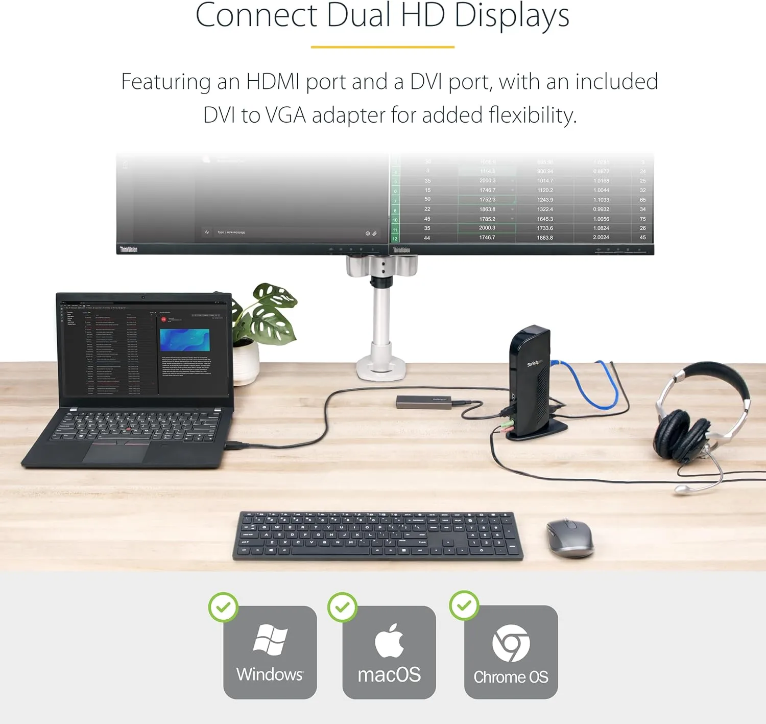 StarTech USB 3.0 Dual Monitor Docking Station with HDMI & DVI/VGA