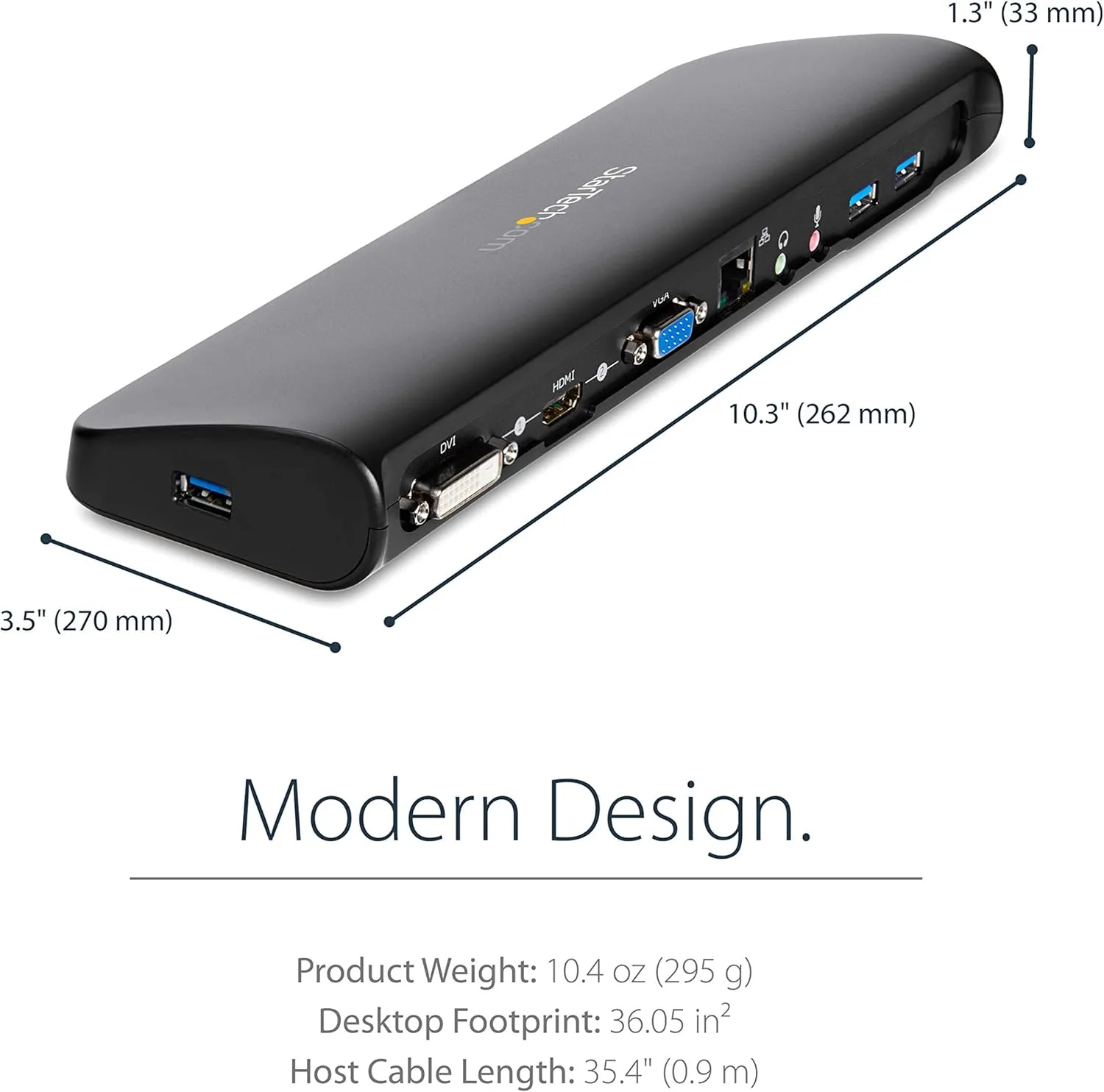 StarTech.com Dual Monitor USB 3.0 Laptop Docking Station with HDMI/DVI/VGA, 3x USB-A Hub, GbE, Audio