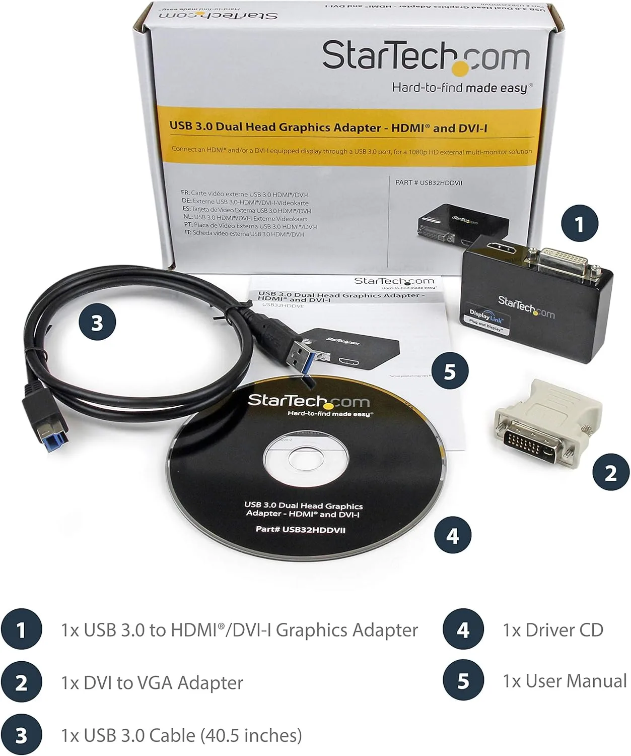 StarTech.com USB 3.0 to HDMI / DVI Adapter - 2048x1152 - External Video & Graphics Card