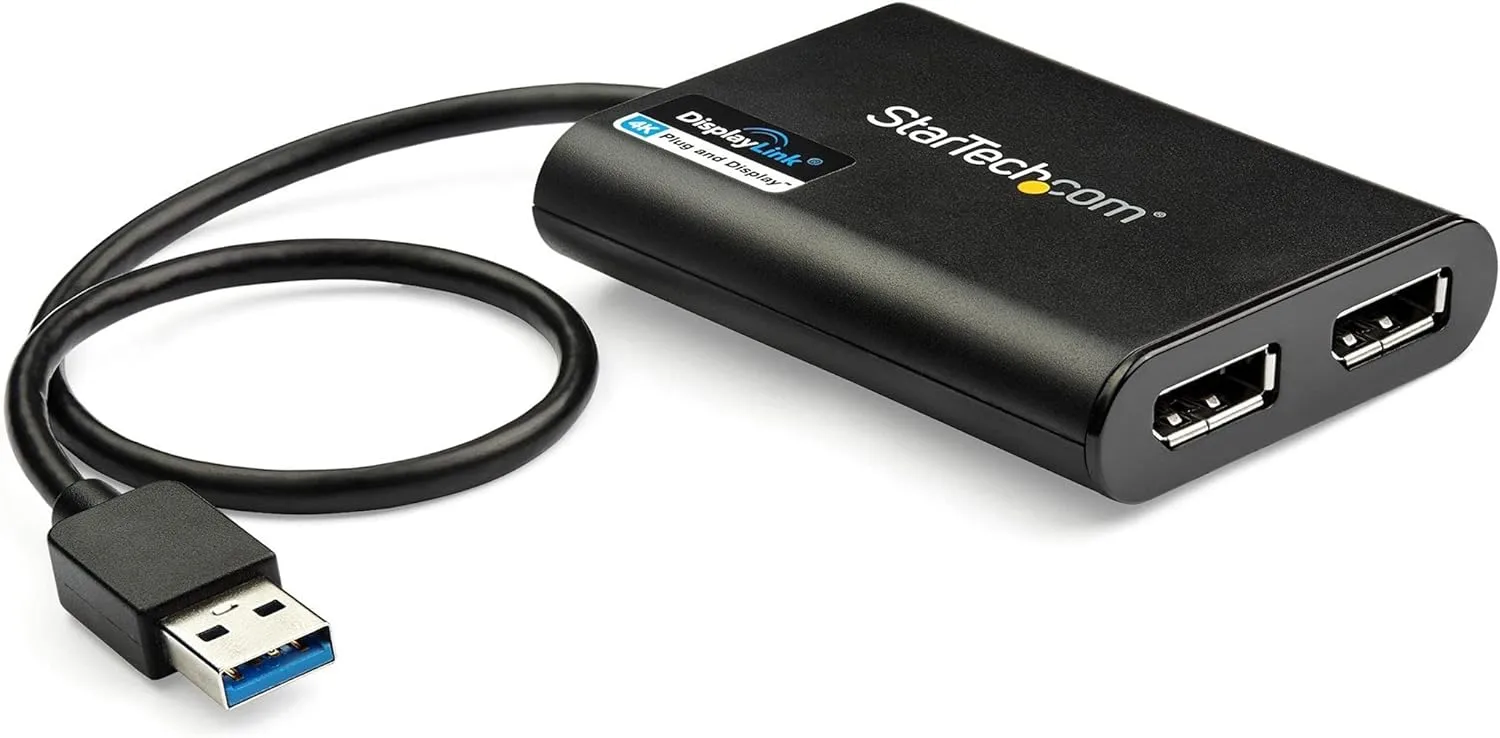 StarTech.com USB 3.0 to Dual DisplayPort Adapter 4K 60Hz (USB32DP24K60) & .com USB-C to USB Adapter - 6in