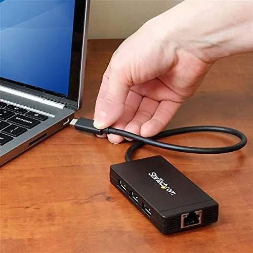 StarTech.com USB-C to Ethernet Adapter - Gigabit - 3 Port USB C to USB Hub and Power Adapter - Thunderbolt 3 Compatible