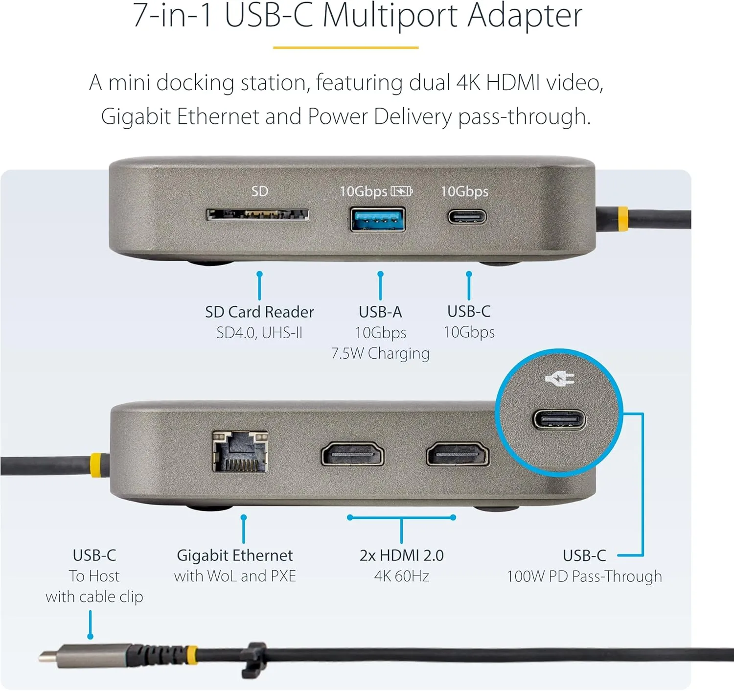 StarTech.com USB C Docking Station, Dual 4K 60Hz HDMI Hub for MacBook Pro (M1/M2/M3/M4) and Windows, USB-A/USB-C 10Gbps Hub