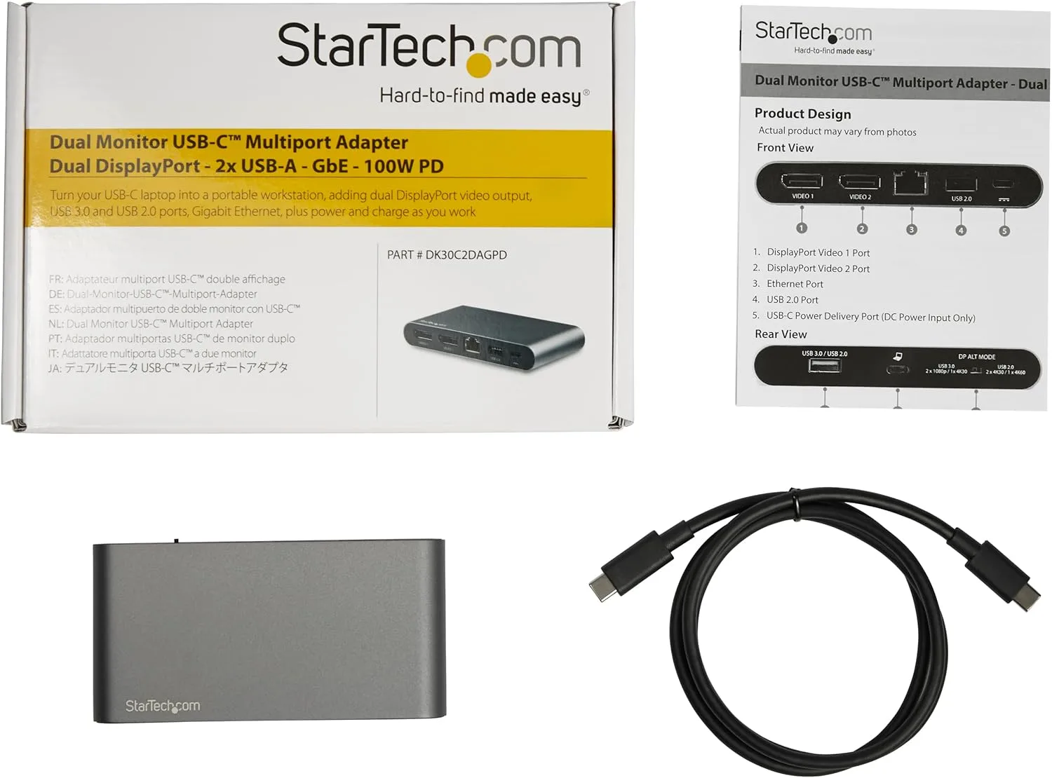 StarTech.com USB-C Multiport Adapter - Dual-Monitor - Windows - USB-C to Dual 4K DisplayPort Adapter - 2X USB-A Ports