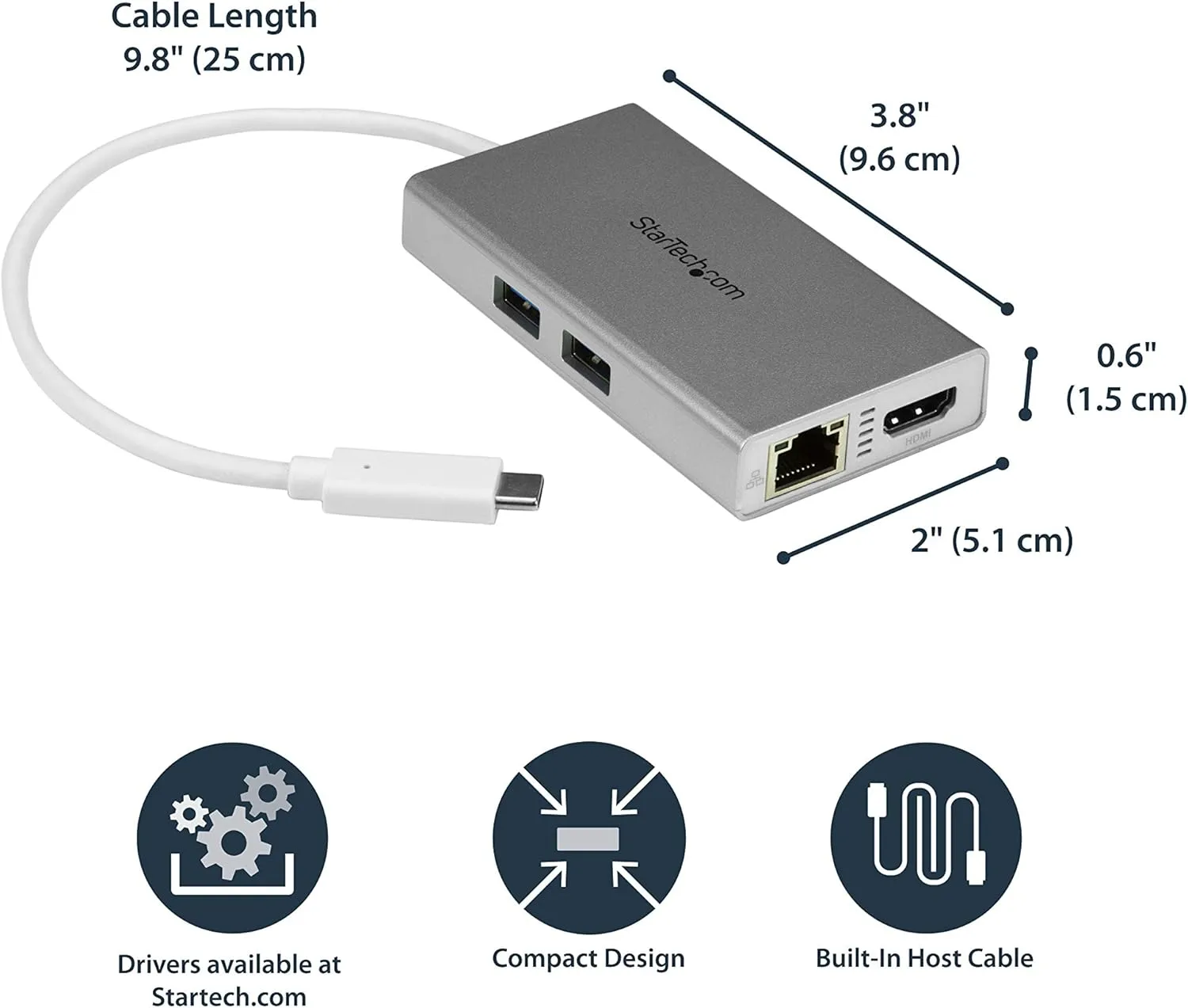 StarTech USB-C Multiport Adapter – 4K HDMI Docking Station, 60W PD, GbE