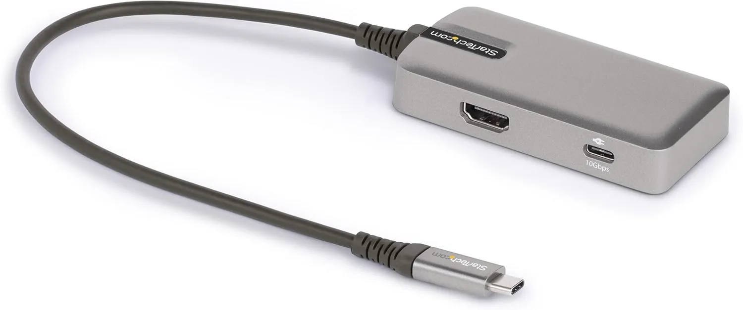 StarTech.com USB C Multiport Adapter - USB-C to 4K 60Hz HDMI 2.0, 100W Power Delivery Pass-Through - 3-Port 10Gbps USB Hub