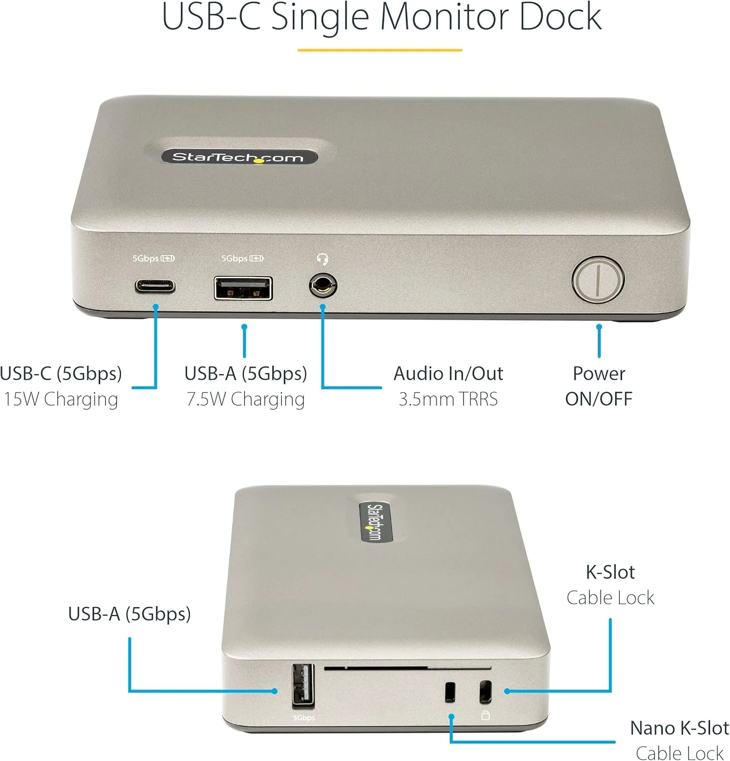 StarTech.com USB C Dock - USB-C to DisplayPort 4K 30Hz or VGA - 65W USB Power Delivery Charging - 4-Port USB 3.1 Gen 1 Hub