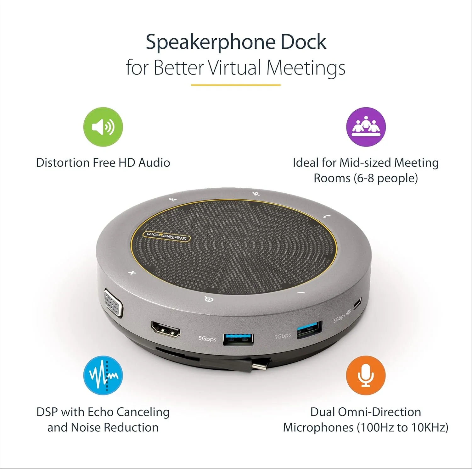 StarTech USB-C Speakerphone Docking Station - 4K HDMI, USB Hub, 100W PD