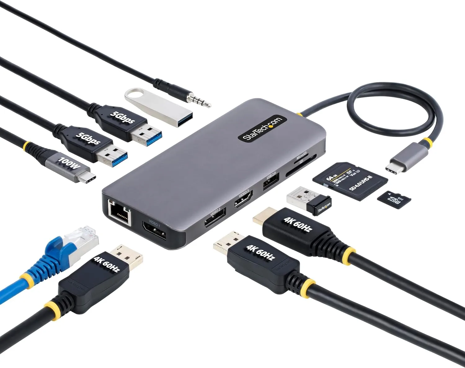 StarTech.com USB-C Docking Station for Windows and ChromeOS, Triple 4K HDMI DP Video, USB 10Gbps Hub - GbE, SD, MicroSD