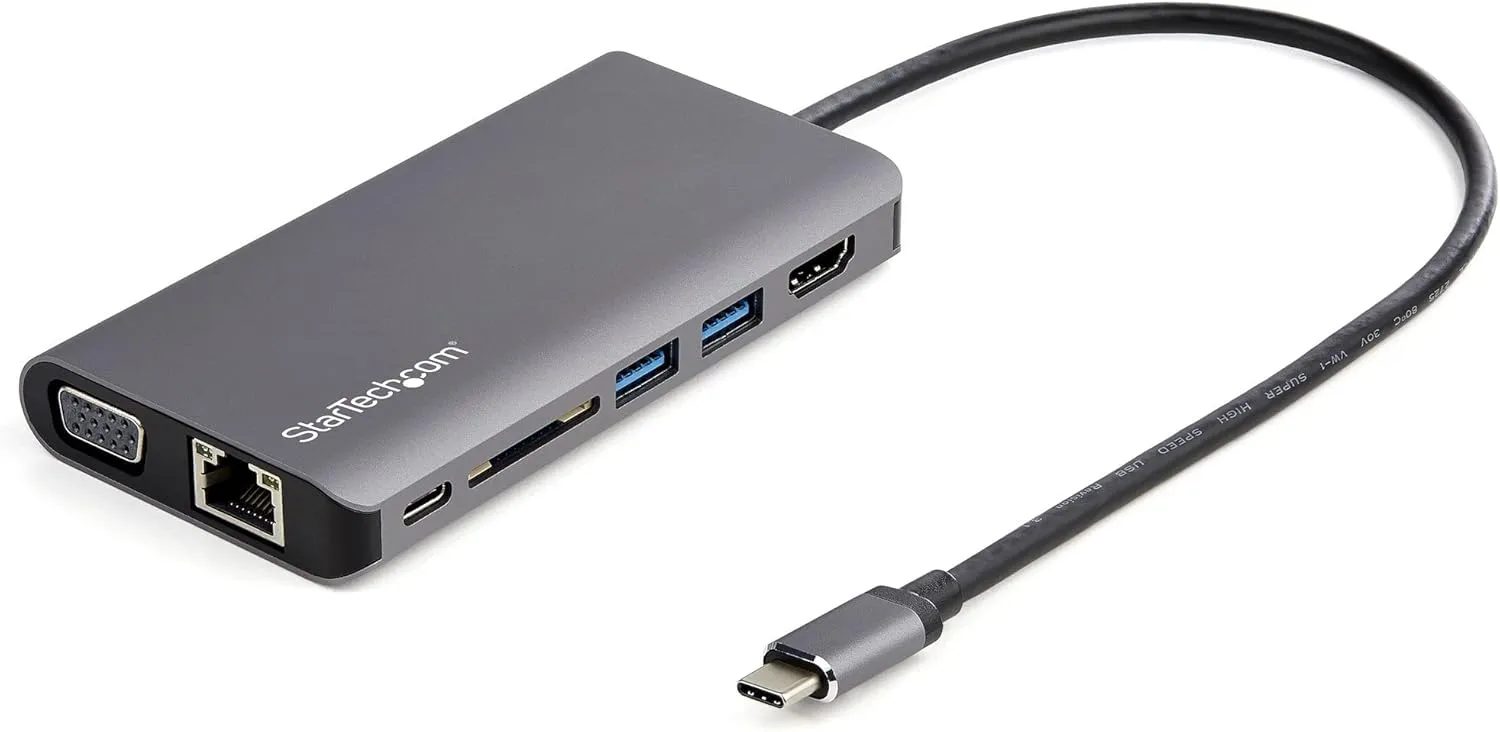 StarTech.com USB C Multiport Adapter - USB-C Mini Travel Dock w/ 4K HDMI or 1080p VGA - 3x USB 3.0 Hub, SD, GbE, Audio