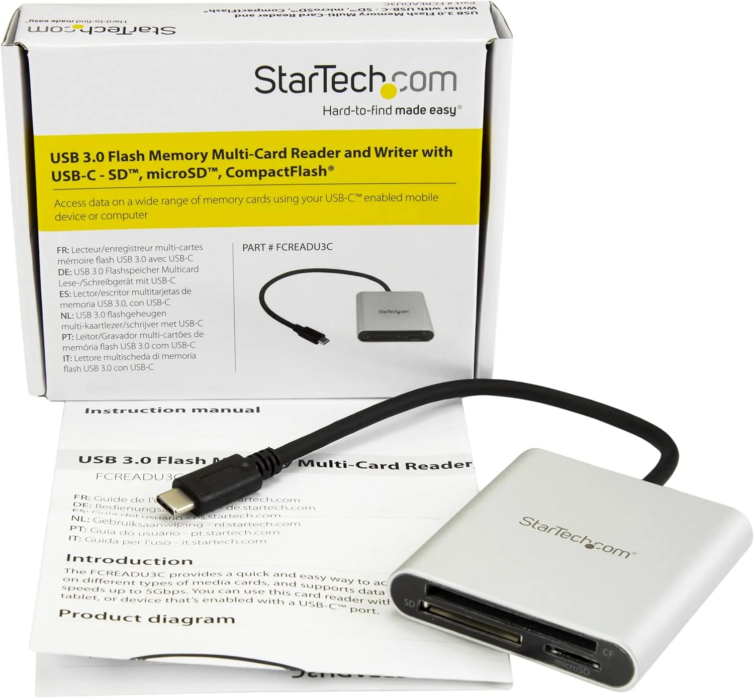 StarTech.com USB 3.0 Flash Memory Multi-Card Reader/Writer with USB-C - SD microSD and CompactFlash Card Reader w