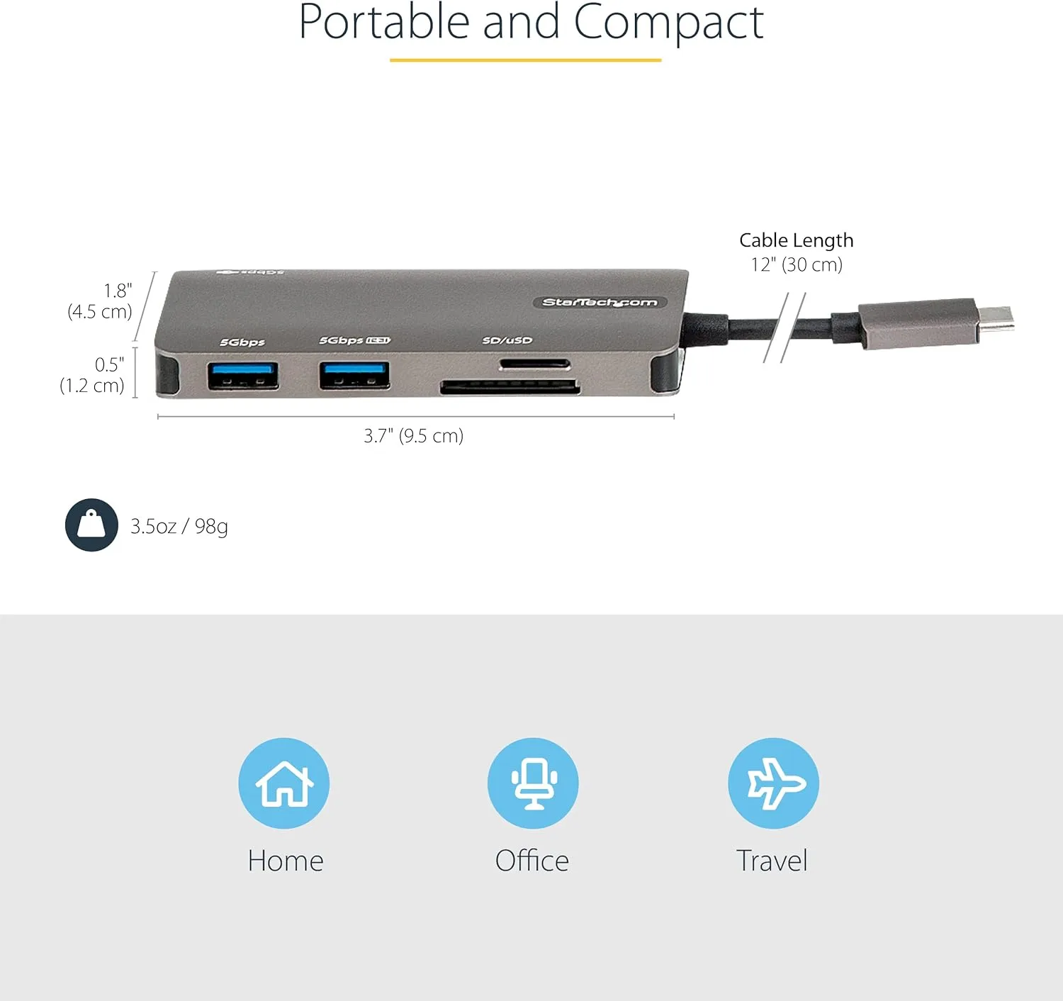 StarTech.com USB C Multiport Adapter - USB-C to 4K HDMI, 100W Power Delivery Pass-Through, SD/MicroSD Slot