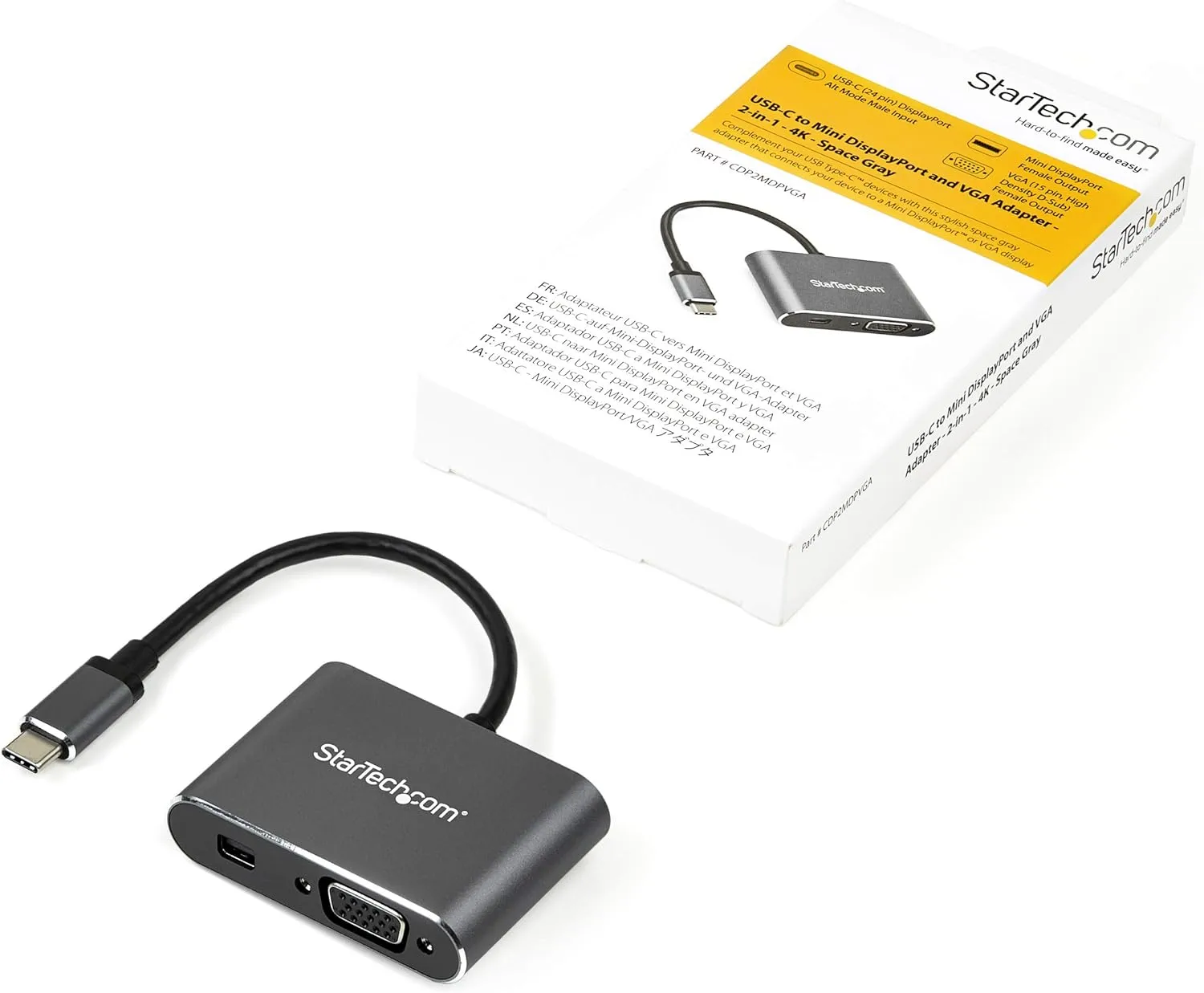 StarTech.com USB C Multiport Video Adapter - USB-C to 4K 60Hz Mini DisplayPort 1.2 or 1080p VGA Monitor Adapter