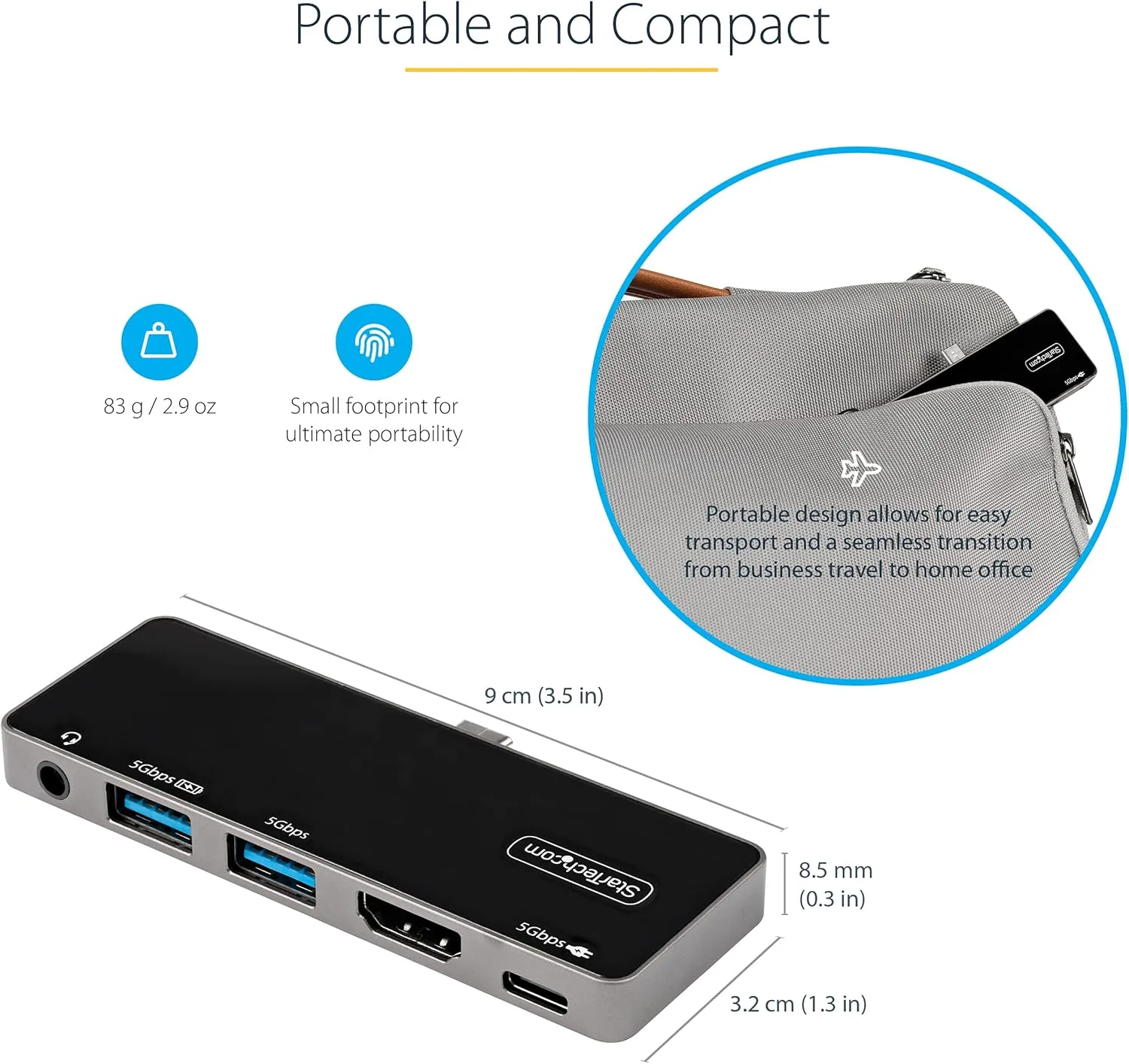 USB C Multiport Adapter - USB-C to 4K 60Hz HDMI 2.0, 100W Power Delivery Pass-Through Charging, 3-Port USB 3.0 Hub