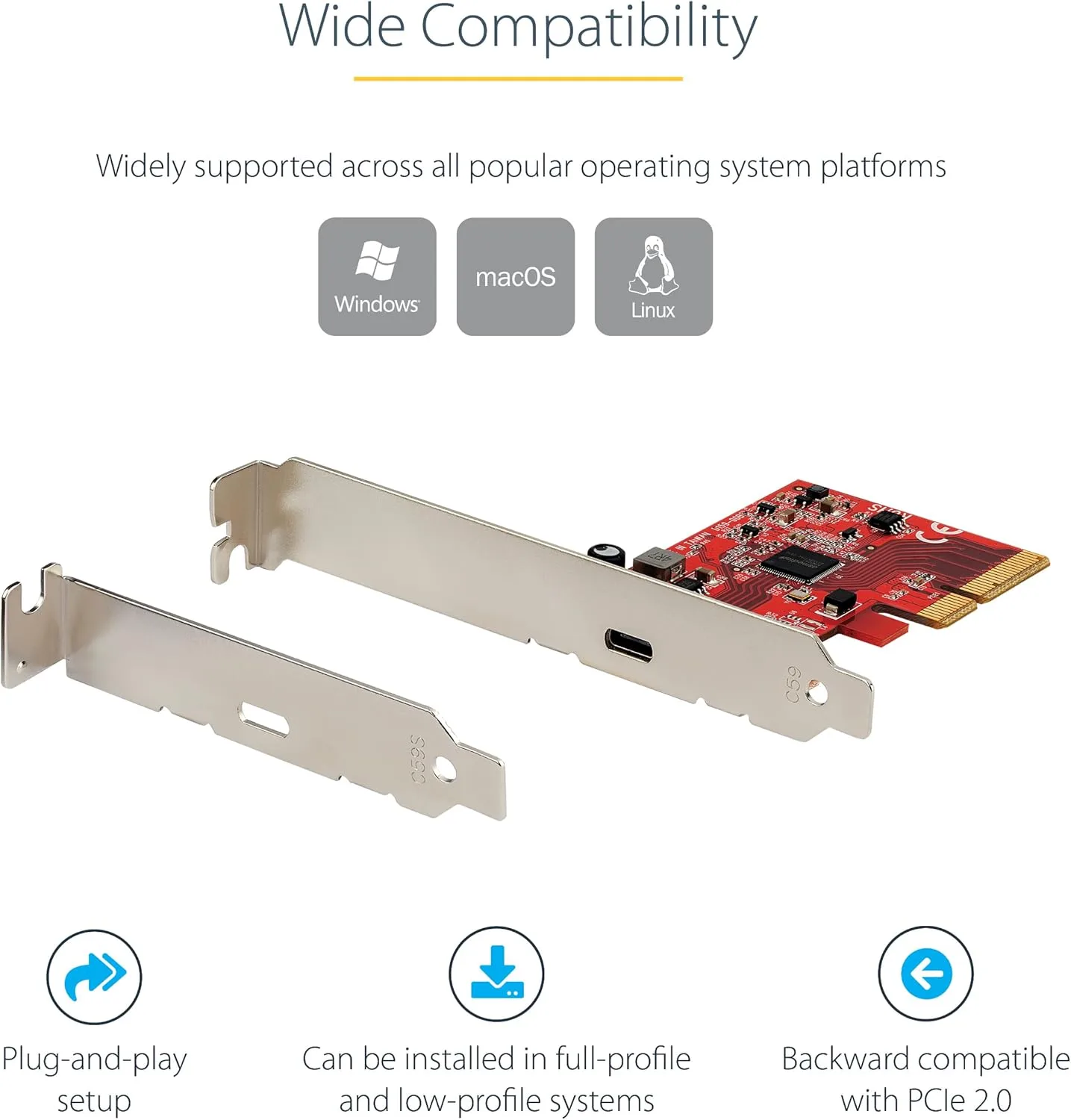 StarTech.com 1-Port USB 3.2 Gen 2x2 PCIe Card, USB-C 20Gbps PCI Express 3.0 x4 Adapter, Data Only, Windows/macOS/Linux, TAA