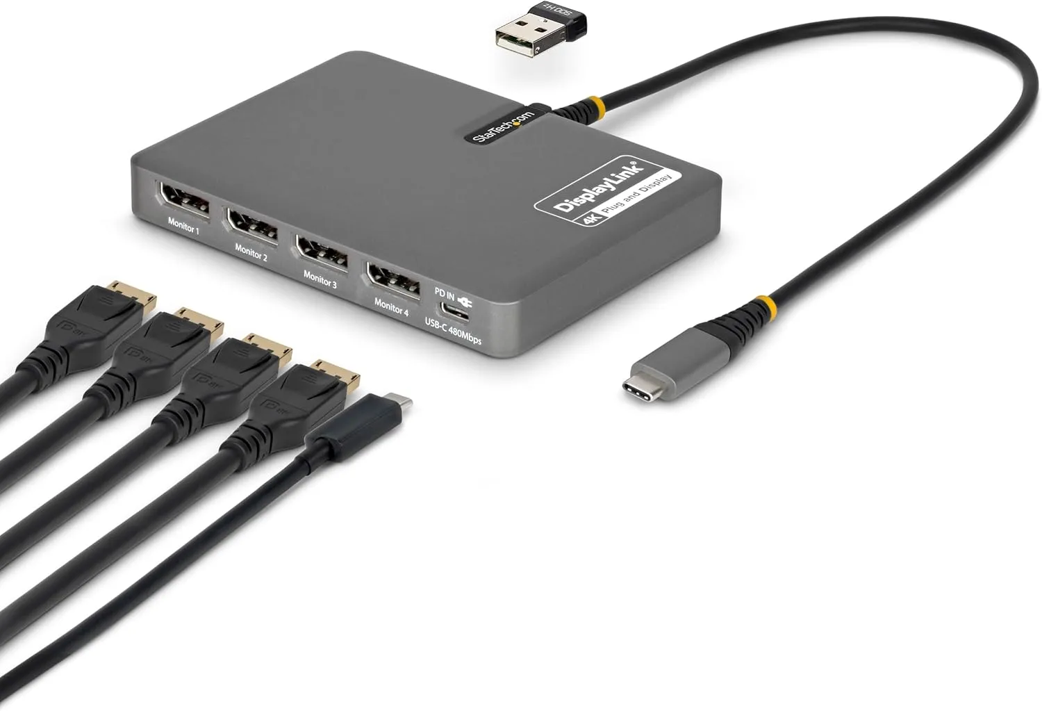 StarTech USB-C to Quad DisplayPort Workstation Dock, 4K60, 140W PD (QUAD-USB-DP-ADAPT)