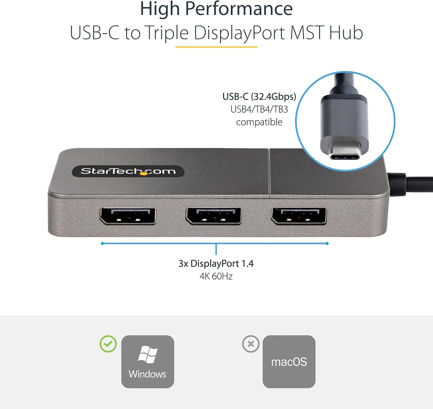 StarTech.com USB-C Multi-Monitor DisplayPort 1.4 MST Hub