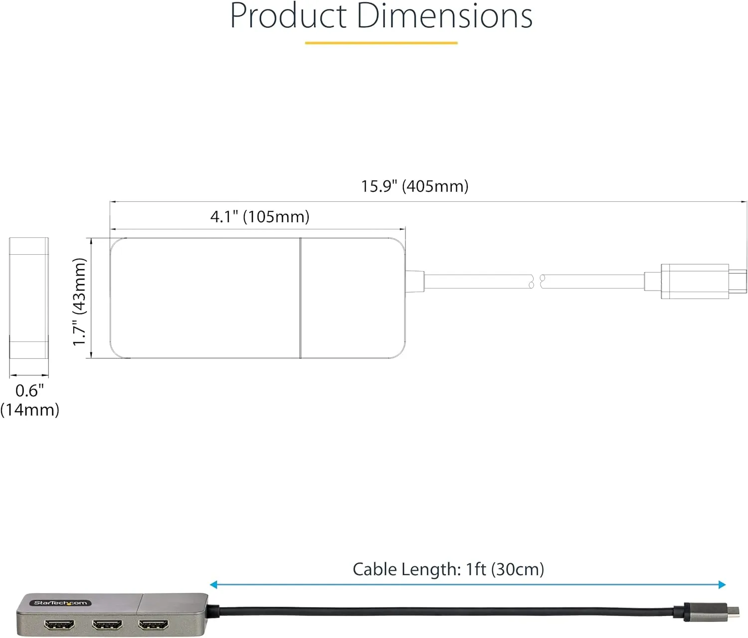 StarTech.com 3-Port USB-C Multi-Monitor Adapter, USB Type-C to 3x HDMI MST Hub