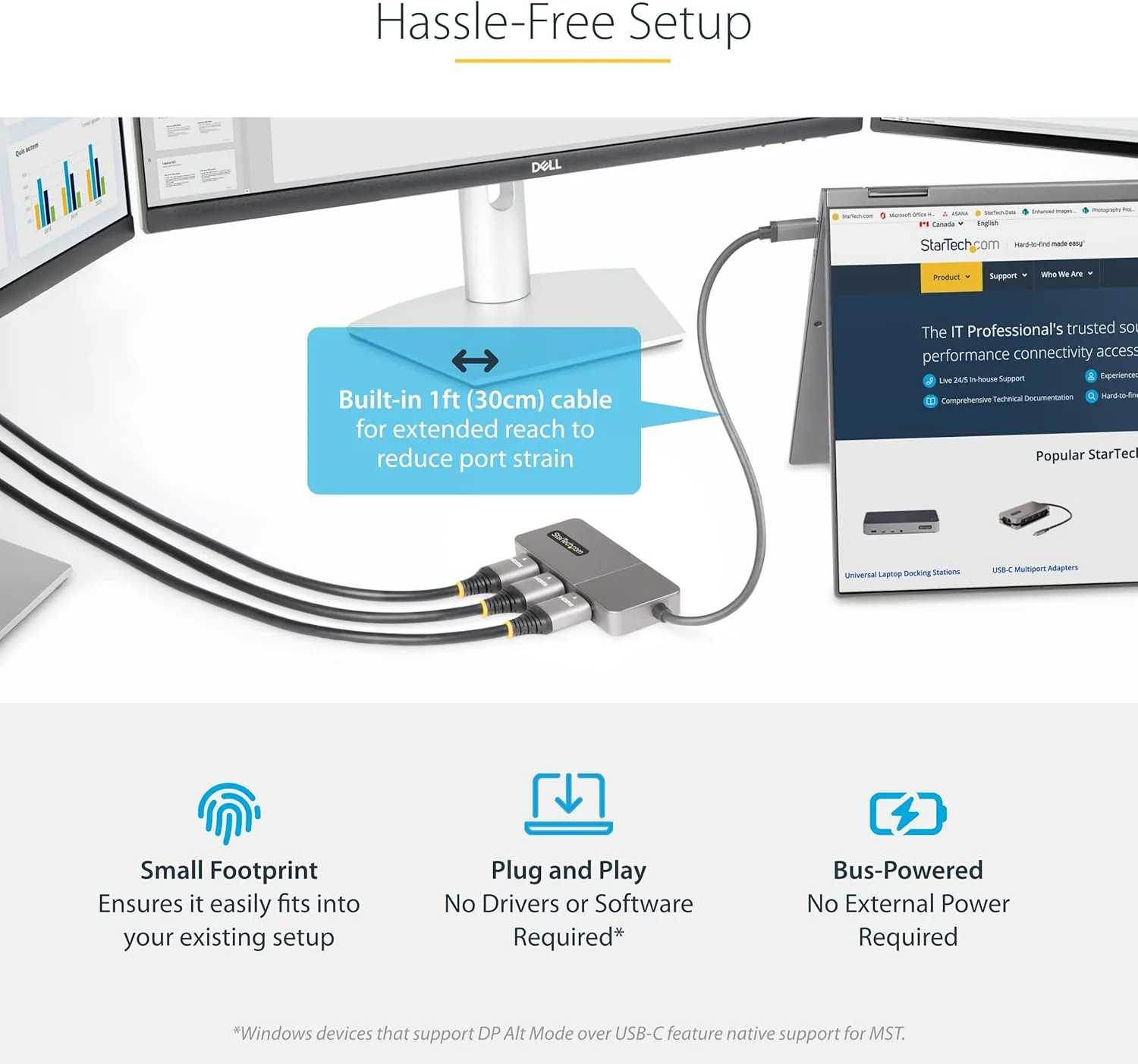 StarTech.com 3-Port USB-C Multi-Monitor Adapter, USB Type-C to 3x HDMI MST Hub
