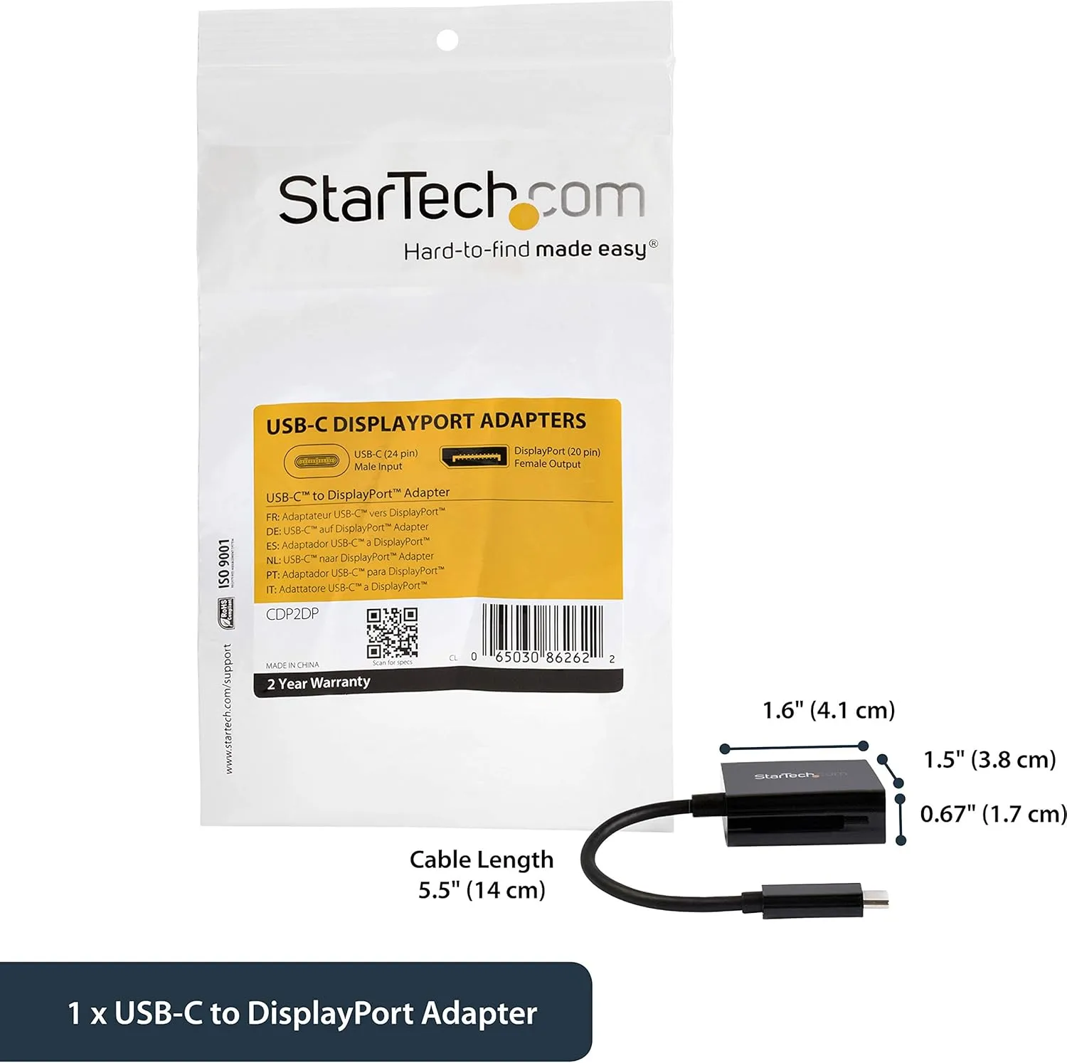 StarTech.com USB C to DisplayPort Adapter - 4K 60Hz/8K 30Hz, DP 1.4 HBR2 Dongle