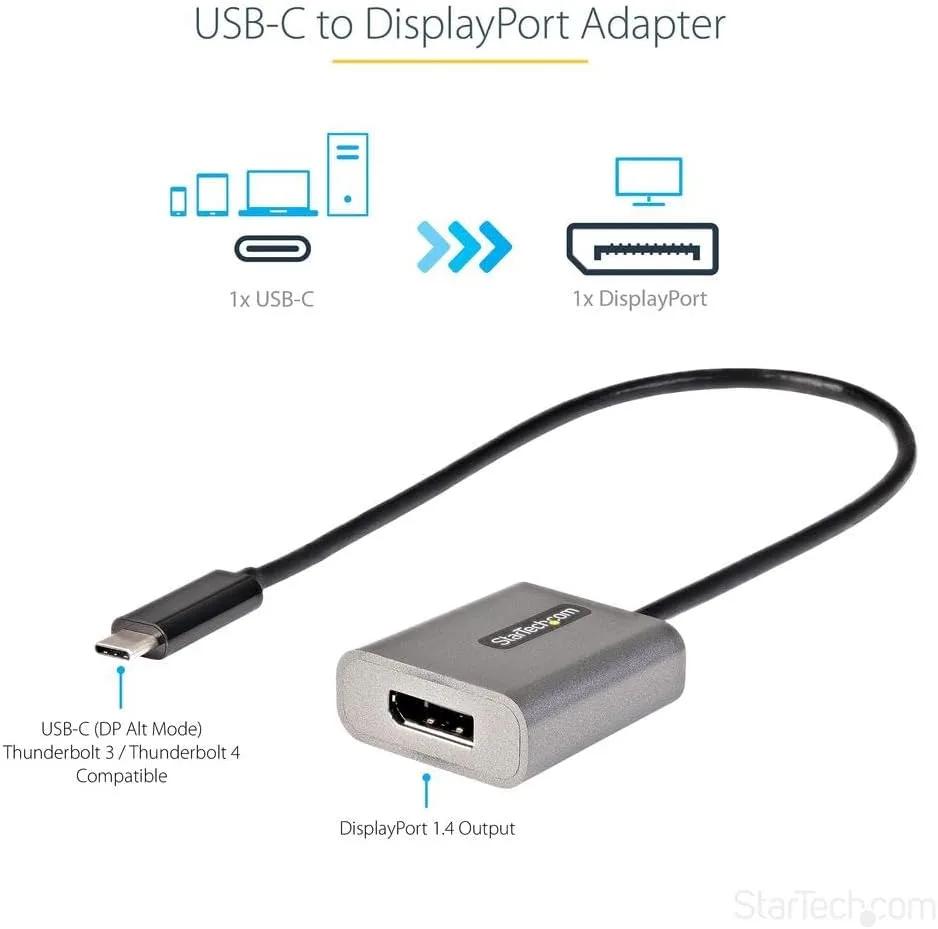 StarTech.com USB C to DisplayPort Adapter, 8K/4K 60Hz USB-C to DisplayPort 1.4 Dongle