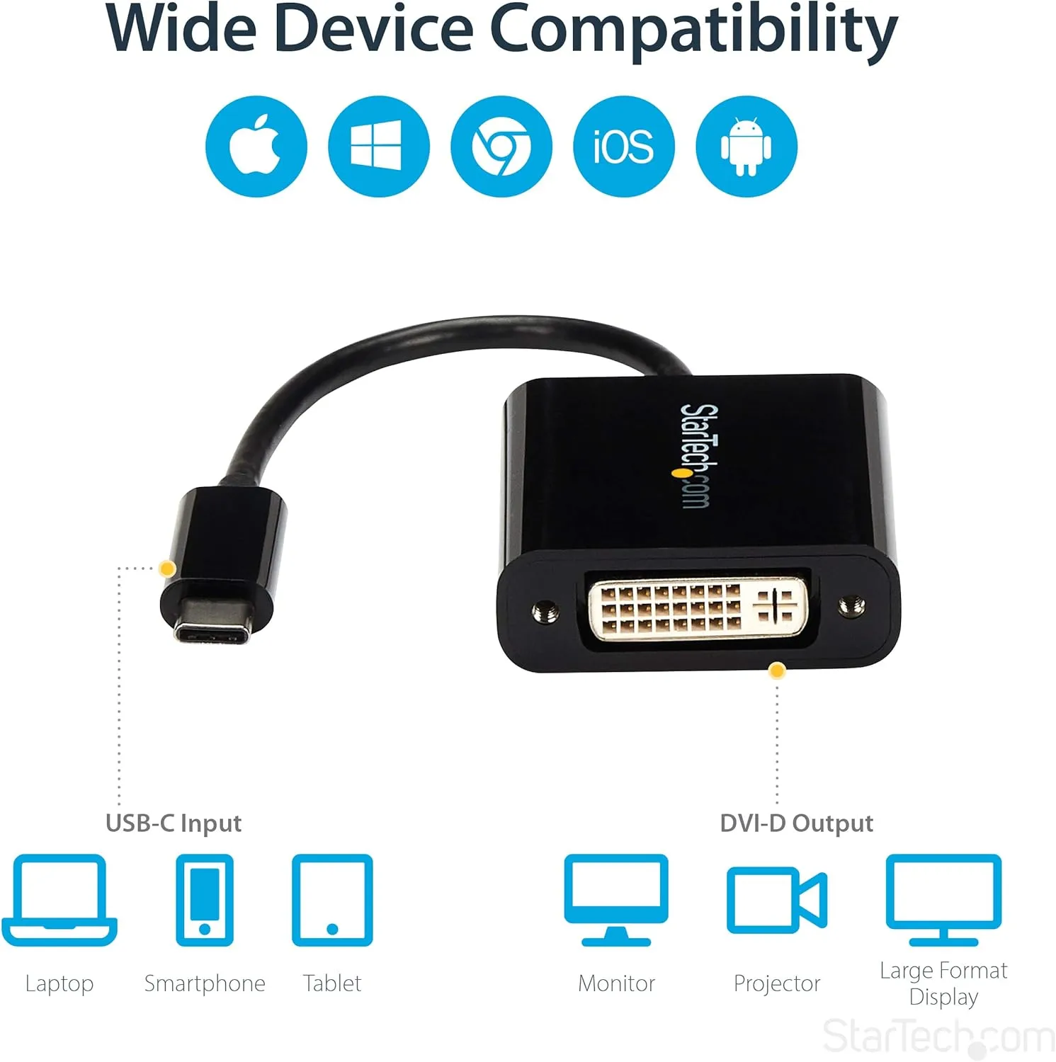StarTech.com USB C to DVI Adapter - Black - 1920x1200 - USB Type C Video Converter for Your DVI D Display/Monitor/Projector