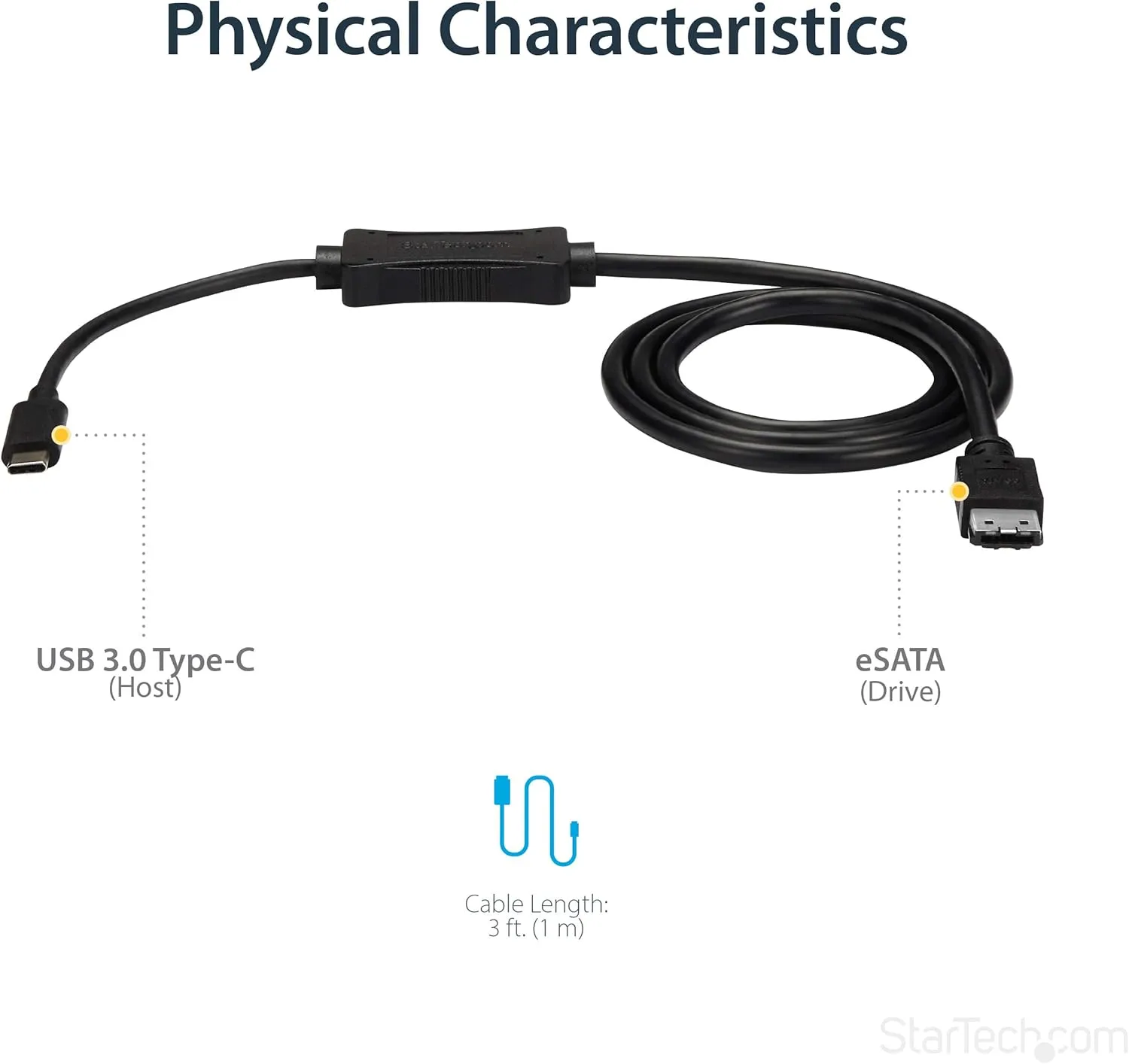 StarTech.com USB C to eSATA Cable - 3 ft / 1m - 5Gbp - for HDD/SSD/ODD - External Hard Drive Adapter